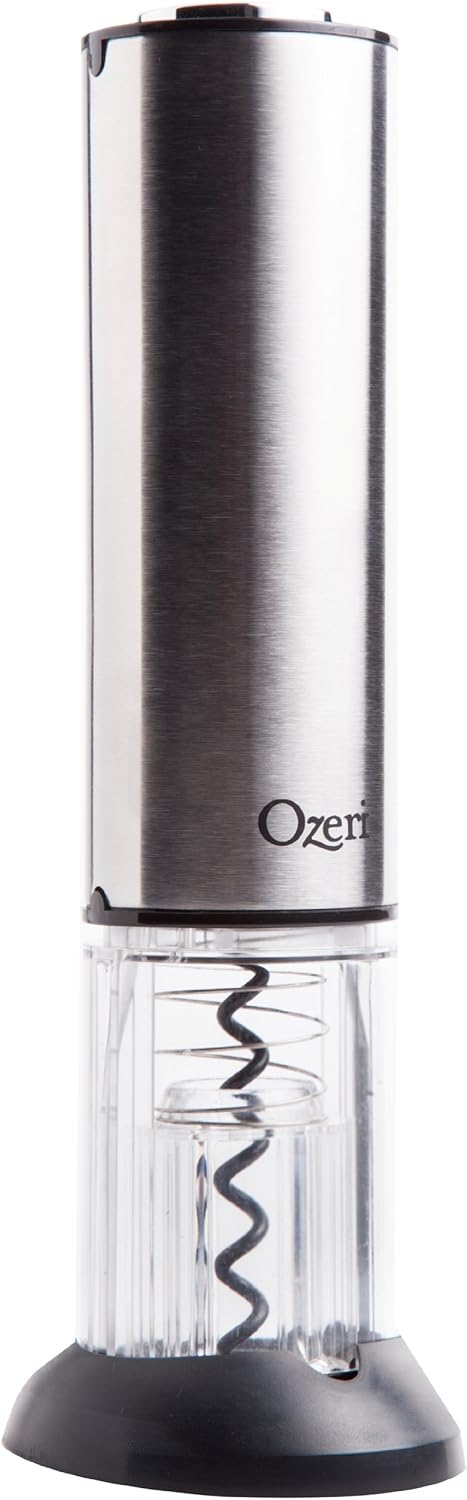 Ozeri Extravo Electric Wine Opener in Stainless Steel with Auto Activation (Button-Free Operation), Silver | Button-free operation: the Ozeri Extravo automatically activates on contact with a wine bottle for effortless cork removal