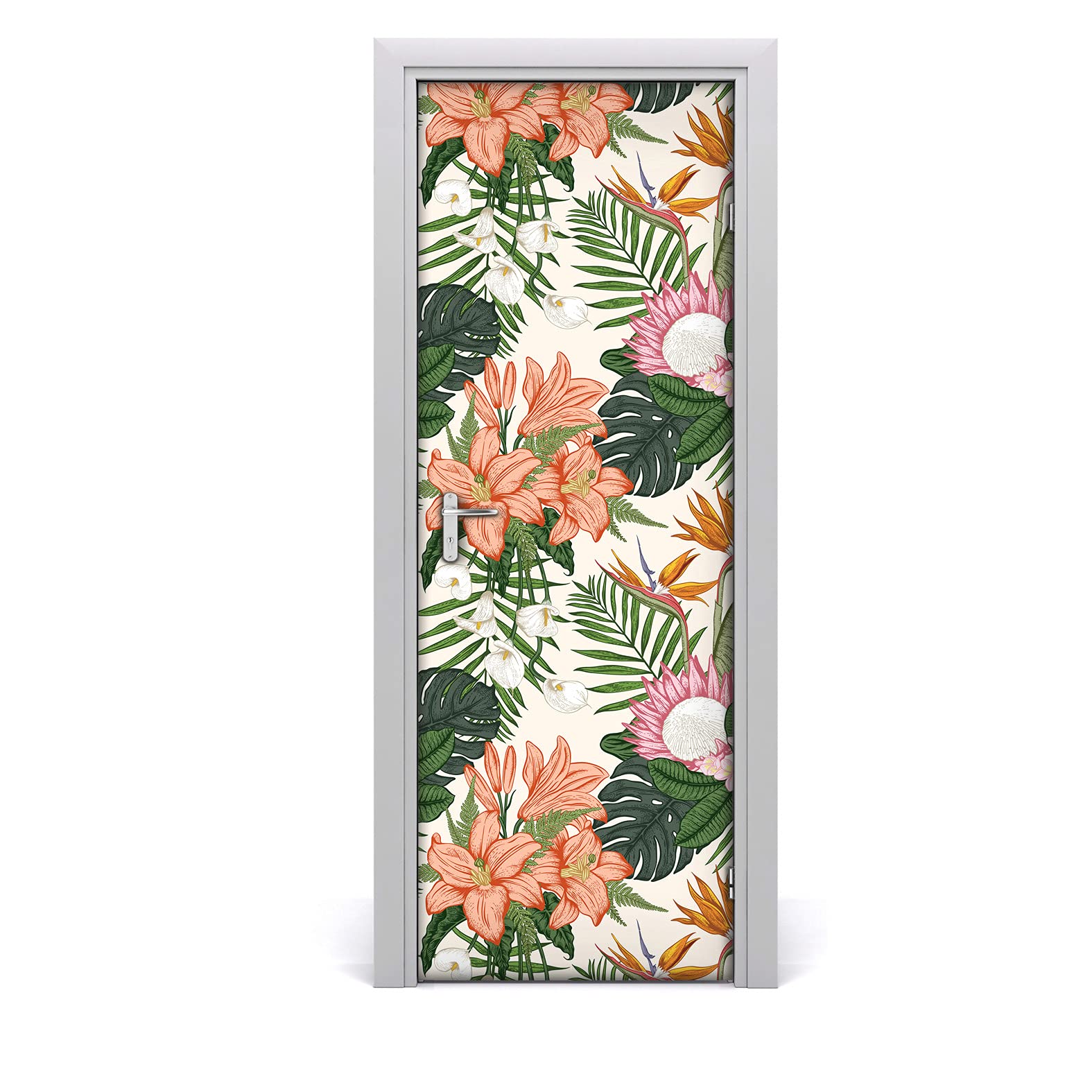 Adhesivo decorativo puerta floral 85x200 vinilo autoadhesivo lavable extraíble