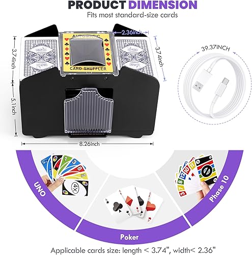 Miniatura 2 de Barajador de cartas automático de 4 barajas, alimentación USB y funciona con pilas, barajador de cartas para ONU, póker, juegos de cartas caseros