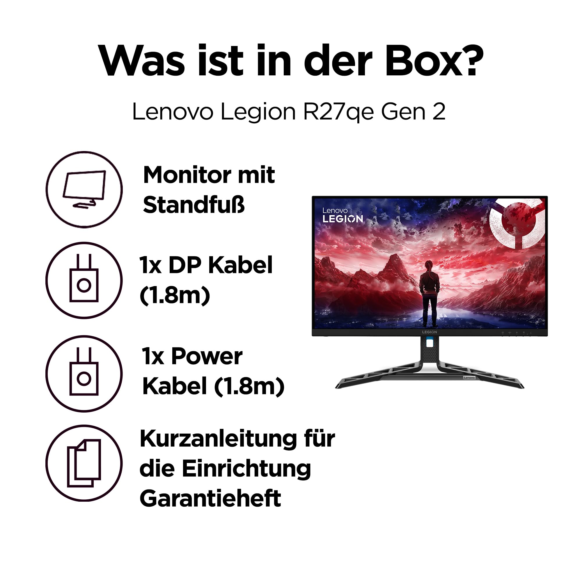 Lenovo Legion R27qe Gen 2 27" QHD WLED Gaming Monitor 2560x1440 200 Hz IPS 0.5ms HDMI DisplayPort Raven schwarz