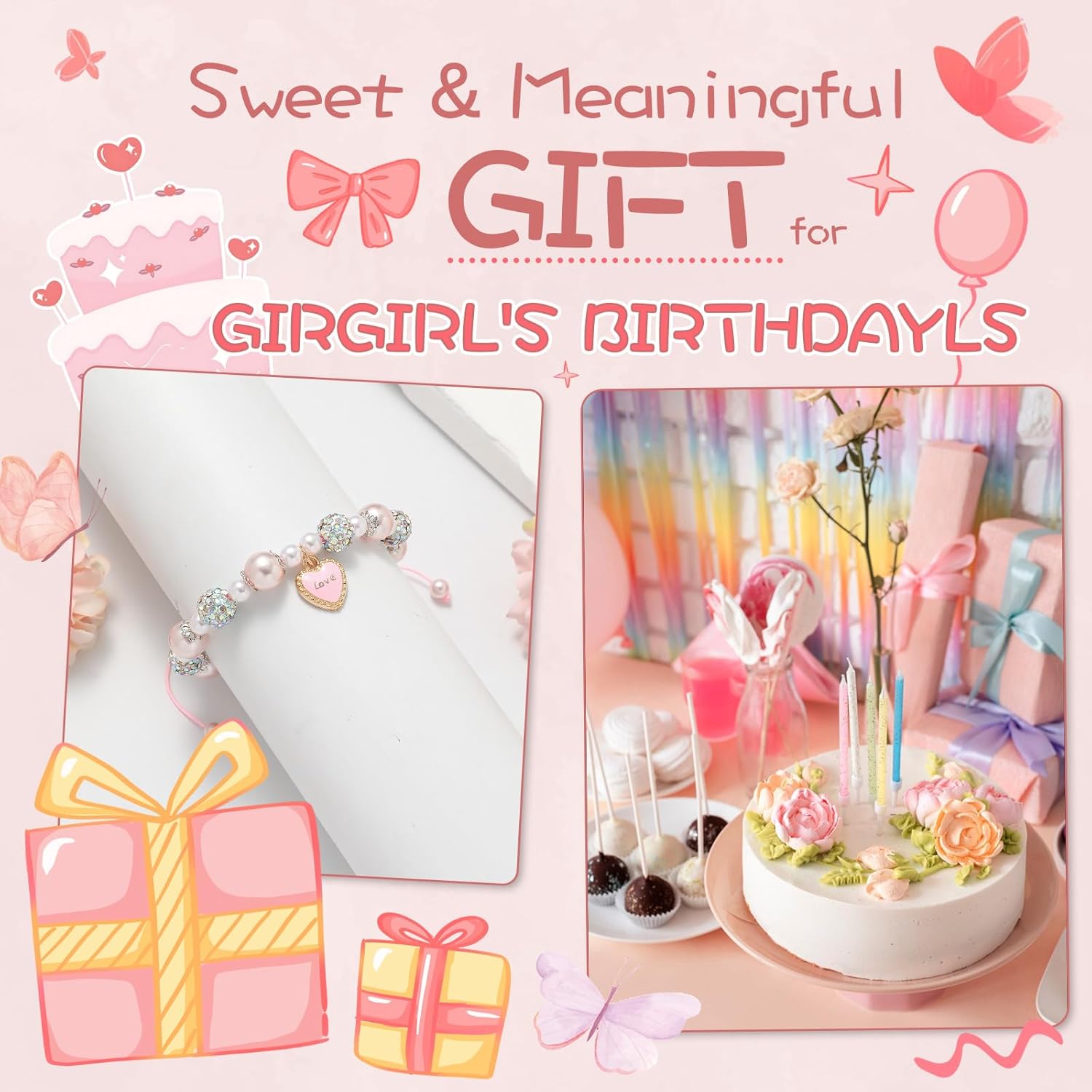 Artlunar Pink Pearl Butterfly Bracelet for Girls, Adjustable Sliding Knot (5.2”-9”) Stainless Steel & Pearl Charm – Kids Birthday Gift Jewelry for Daughter, Granddaughter, Niece - Image 5