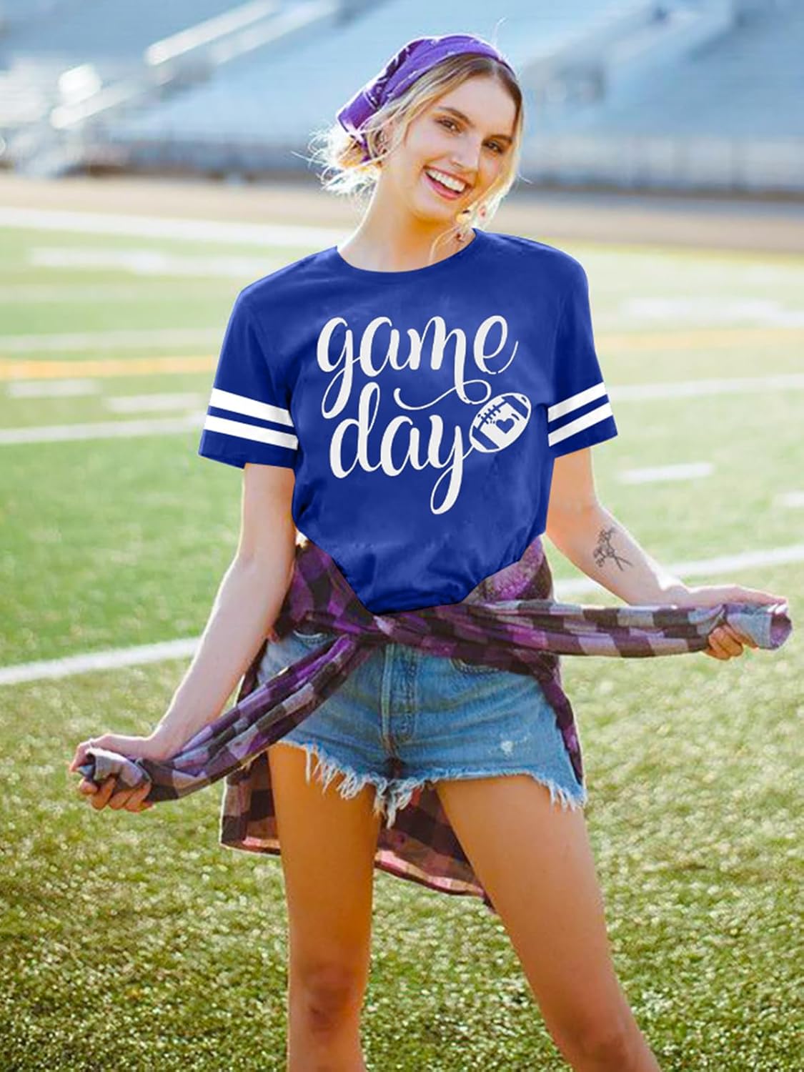 Game Day T Shirts Women Football Graphic Tee Funny Cute Competition Tshirt Casual Short Sleeve Tee Tops - Image 2