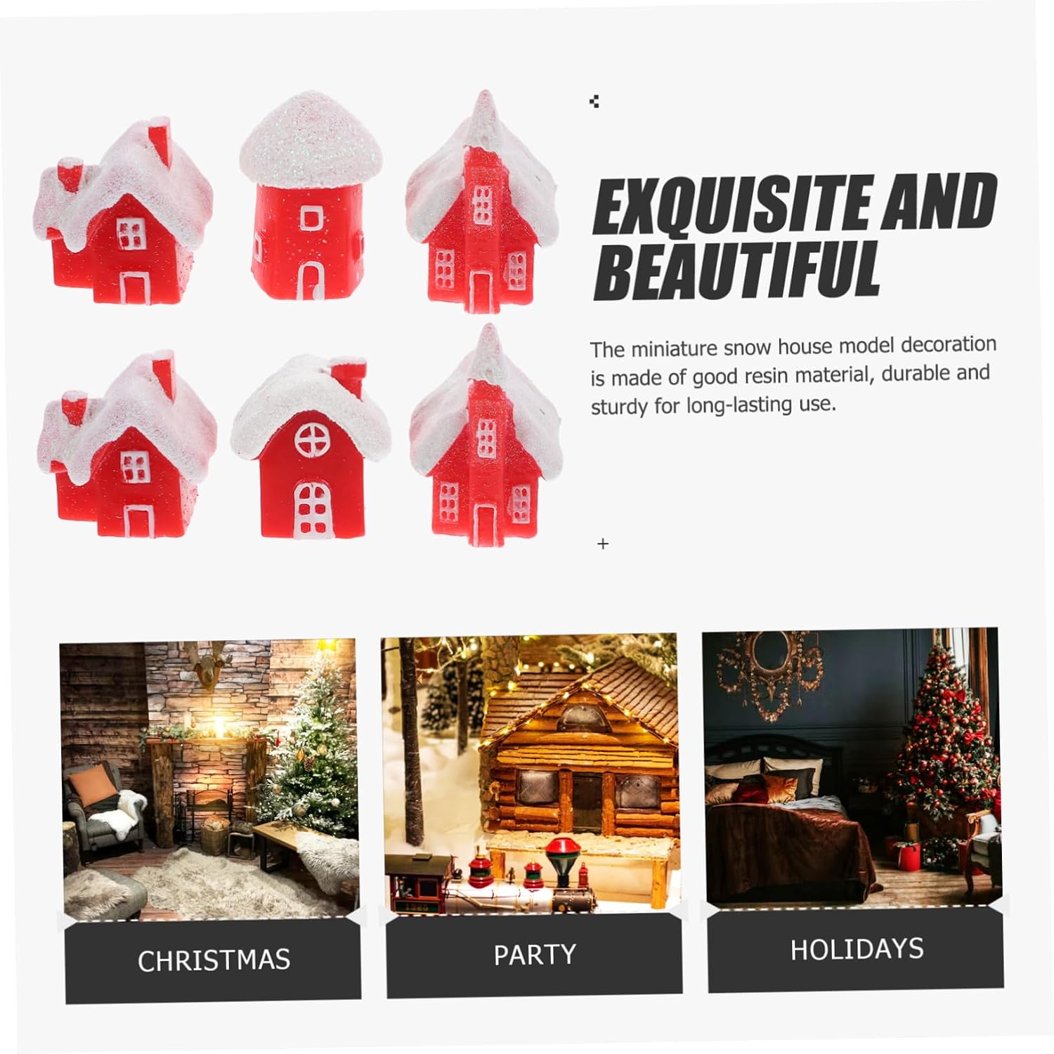 MERRYHAPY Resin Mini Snow House Model 6pcs Red Xmas Christmas Decoration