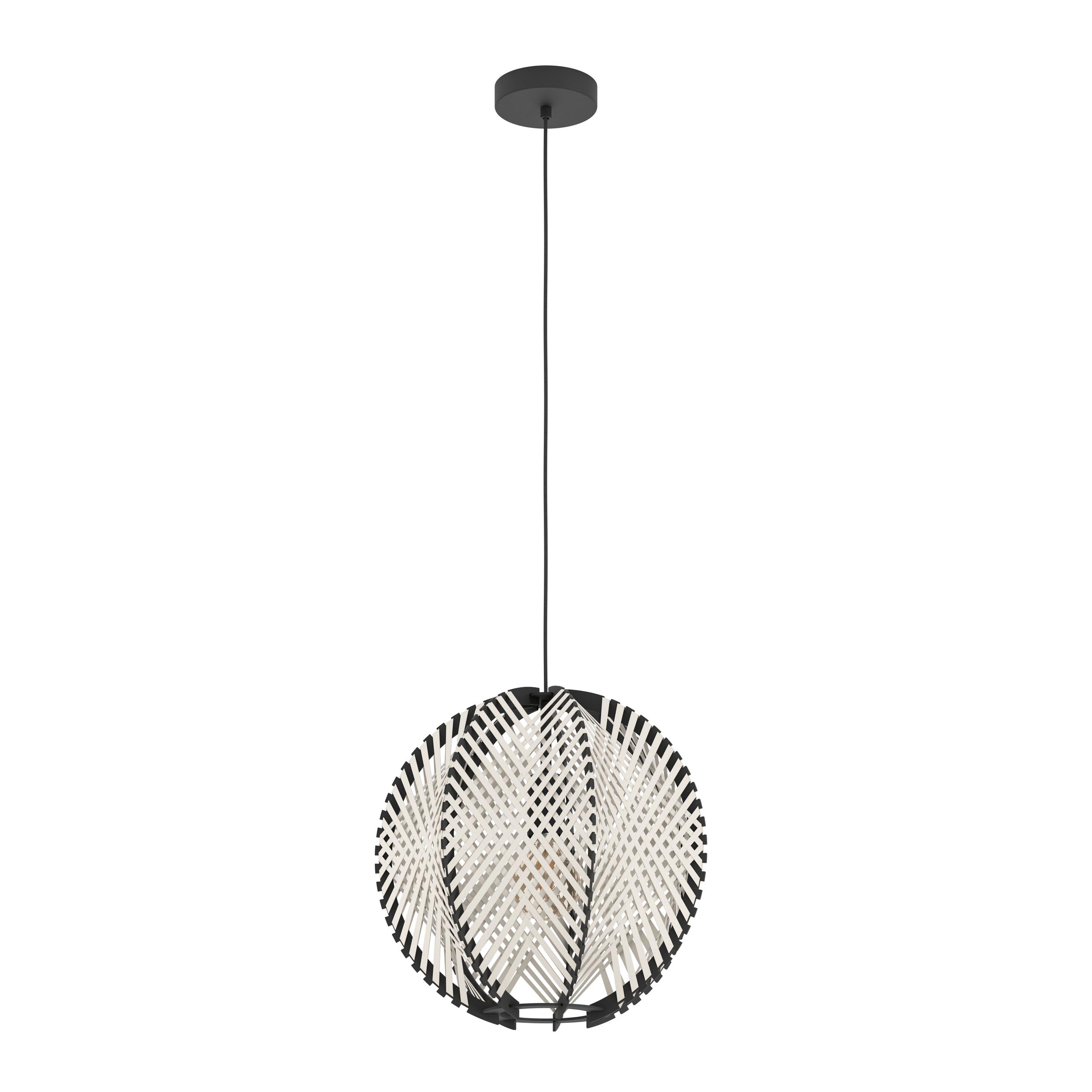 Eglo Pendant Lighting Waverton, Hanging lamp Above Dining Table, Dining Room Ceiling Light Fixture, Black Wood and Metal, White Fabric, E27 Socket, Ø 40 cm — image 1