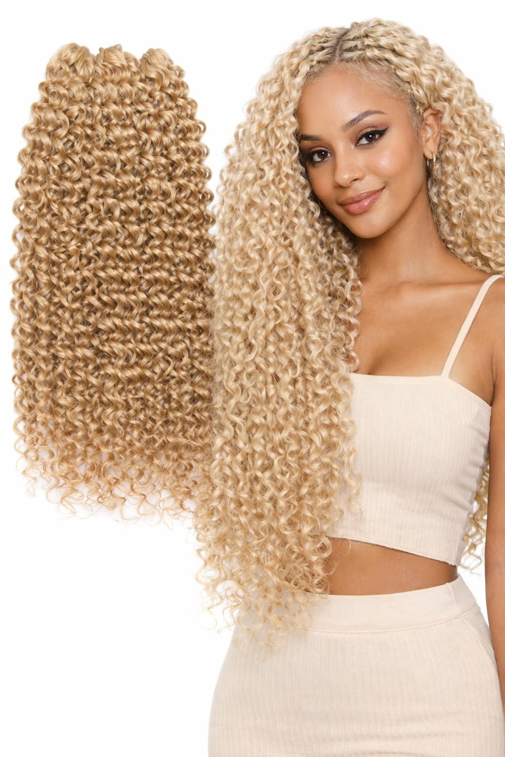 Extension Capelli Sintetici, Ricci per Crochet Braids, Lunghe: 65 cm - Peso: 340 g – Extension Capelli Clip, Ricci Morbidi Effetto Naturale, Natural Blonde, RITMO