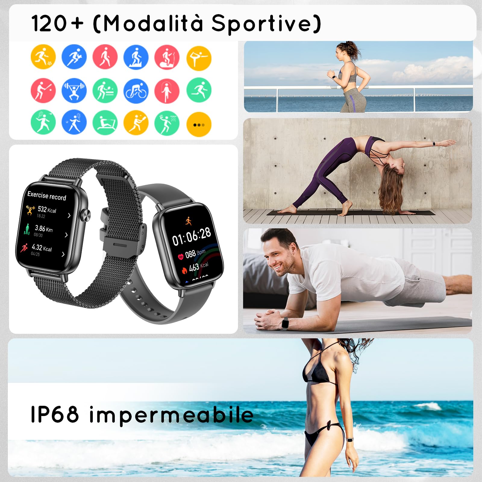 Smartwatch Uomo, 1.83" HD Fitness Orologio Smartwatch con Contapassi/Chiamate Bluetoothr/Cardiofrequenzimetro/Pressione/SpO₂/Sonno, 120+ Modalità Sportive Whatsapp per Android&iOS, Nero/Regalo