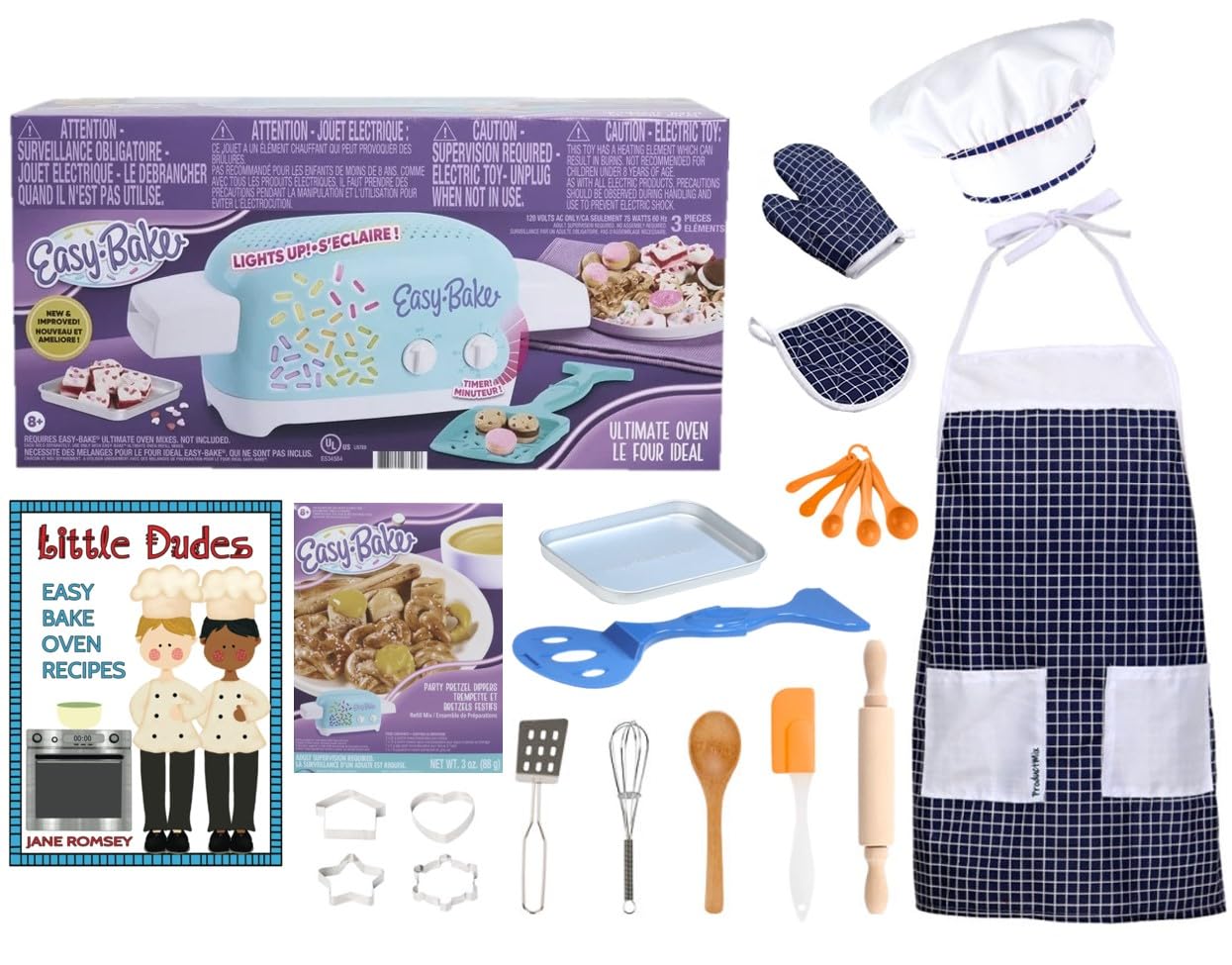 Easy Bake Oven Boy Bundle Includes Oven, Baking Tools with Chef Outfit, Pretzel Mix, and Cookbook