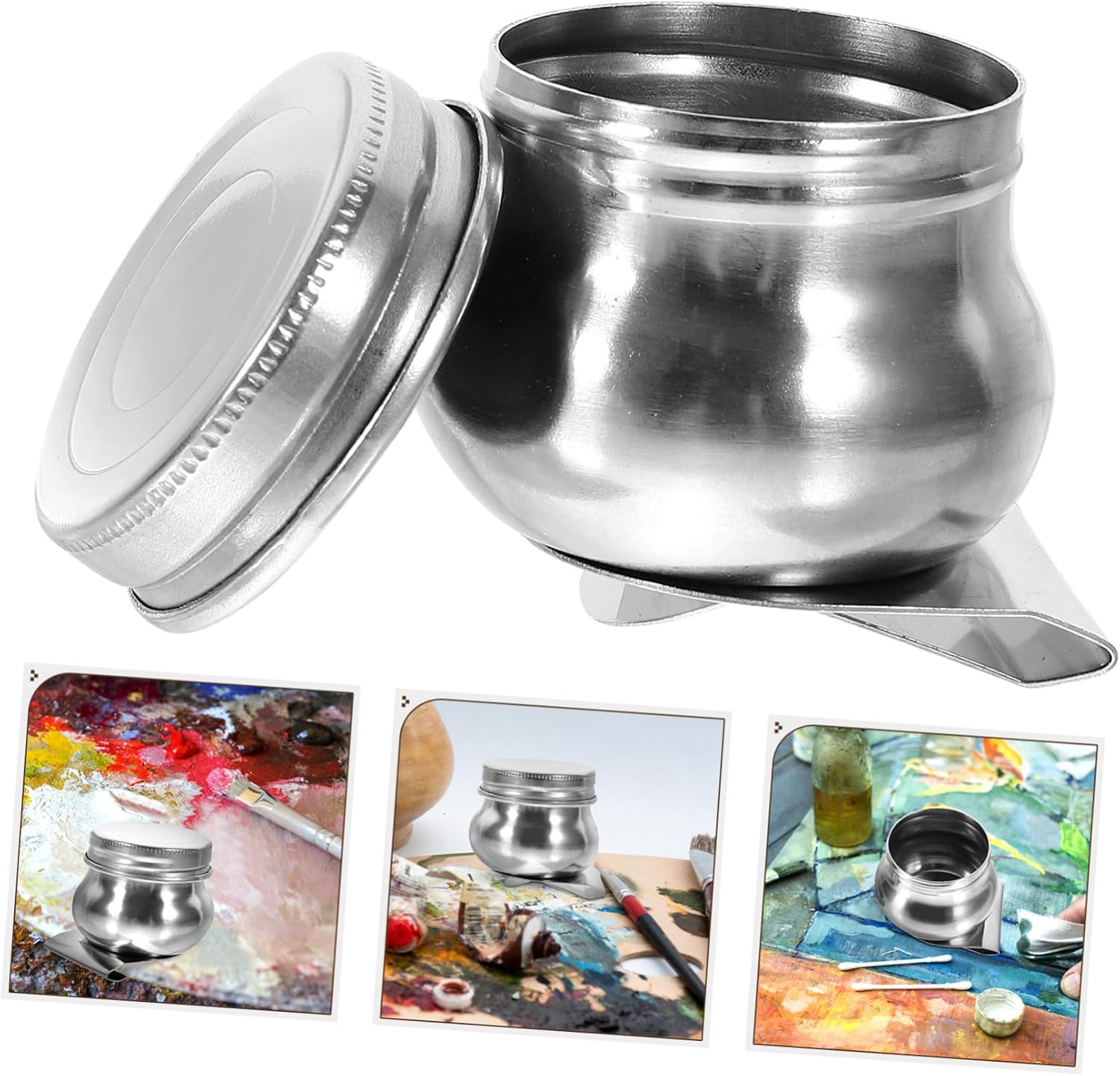 jojofuny 2pcs Stainless Steel Palette Cups Paint Oil Pot Lids Grease Container for Kitchen