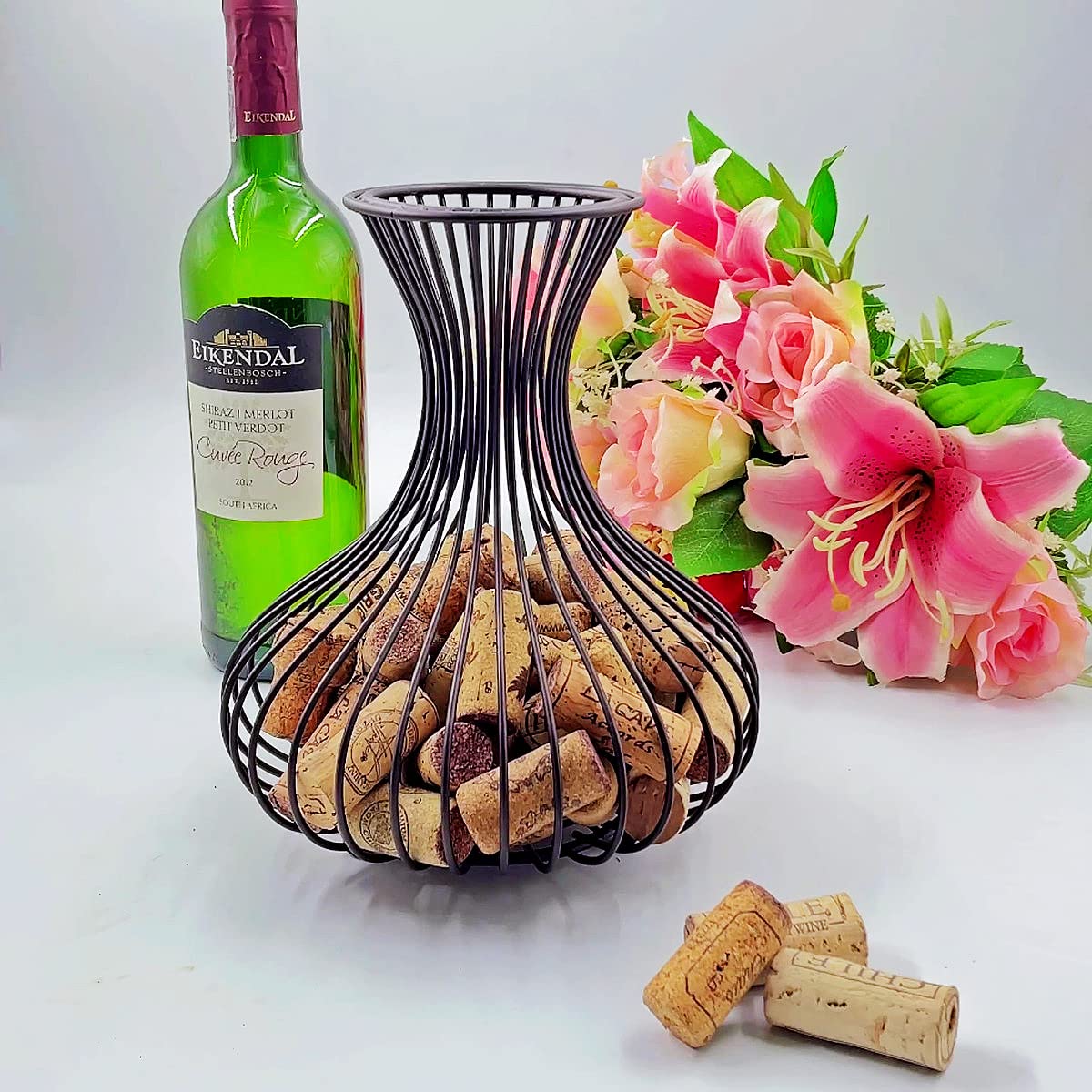 Fantasee - Supporto in sughero per vino, contenitore per tappo di vino, cestino portaoggetti per cucina, casa, amanti del vino (bronzo opaco)