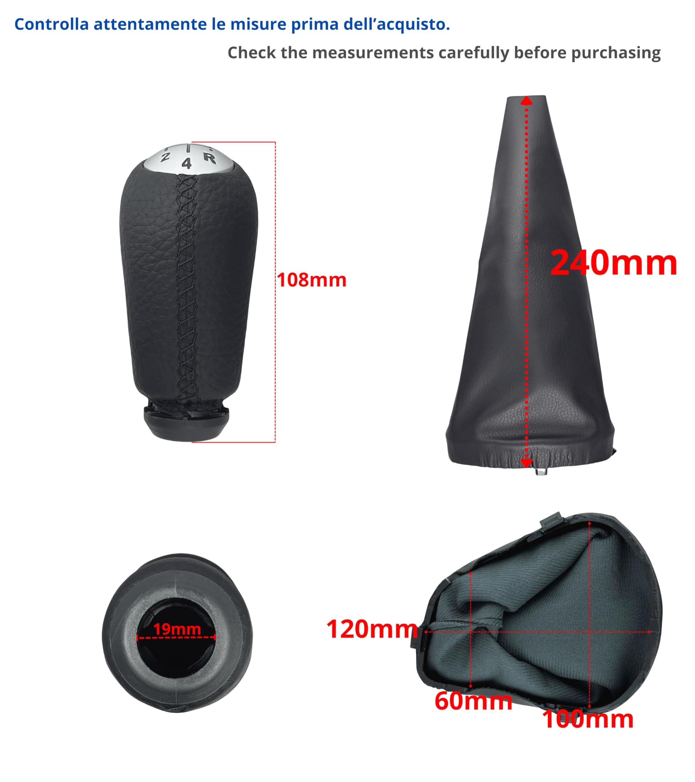 1neiSmartech Kit Schaltknauf 5 Gang und Schaltsack mit Ring kompatibel mit Dacia Logan MCV II 2013-2022, OEM 969356242R, Set Farbe Schwarz mit schwarzen Nähten