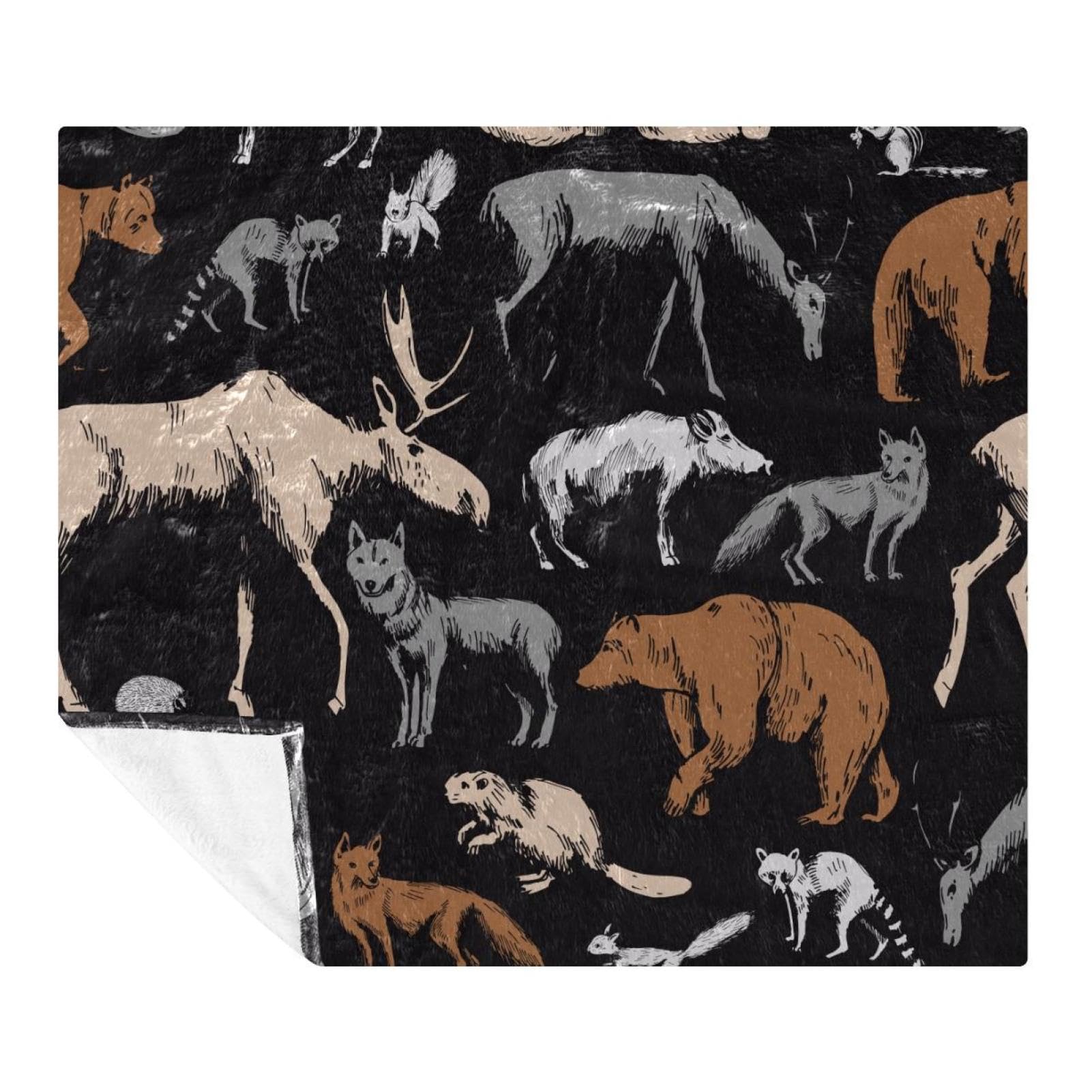 Couverture douce animaux de la forêt pour canapé et lit enfant