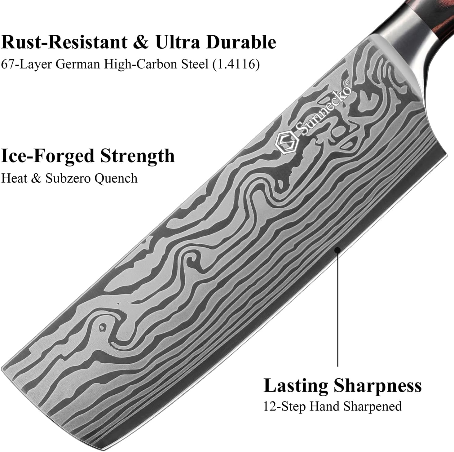 Sunnecko 7” Nakiri Knife High Carbon Steel – Extreme Sharpness Vegetable & Cleaver Knife for Clean Cuts – Multipurpose Asian Chef Kitchen knives with Sheath & Gift Box,Cooking Gifts - Image 4