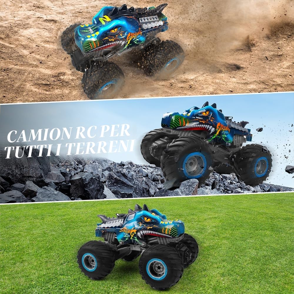 Macchina Telecomandata 1:16 Dinosauro RC Monster Truck 2.4 GHz 20 Km/h Auto Telecomandata con Nebbia Spray Musica Luci LED Auto Radiocomandata RC Auto per Bambini di 4 5 6 7 8 anni