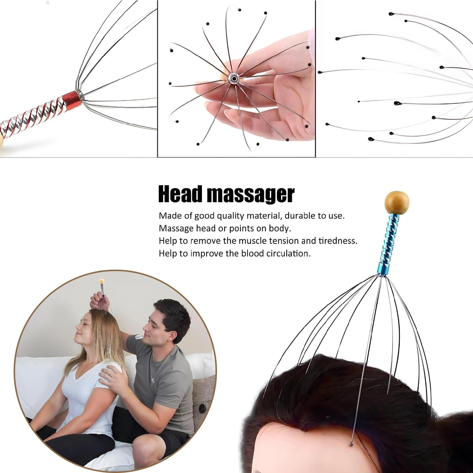 Masażer głowy, ergonomiczny, 3D, ugniatający, łagodzący napięcie, akumulatorowy masażer skóry głowy, 4 tryby, 3 ustawienia ciepła, idealny do odpoczynku i relaksu(With hat)
