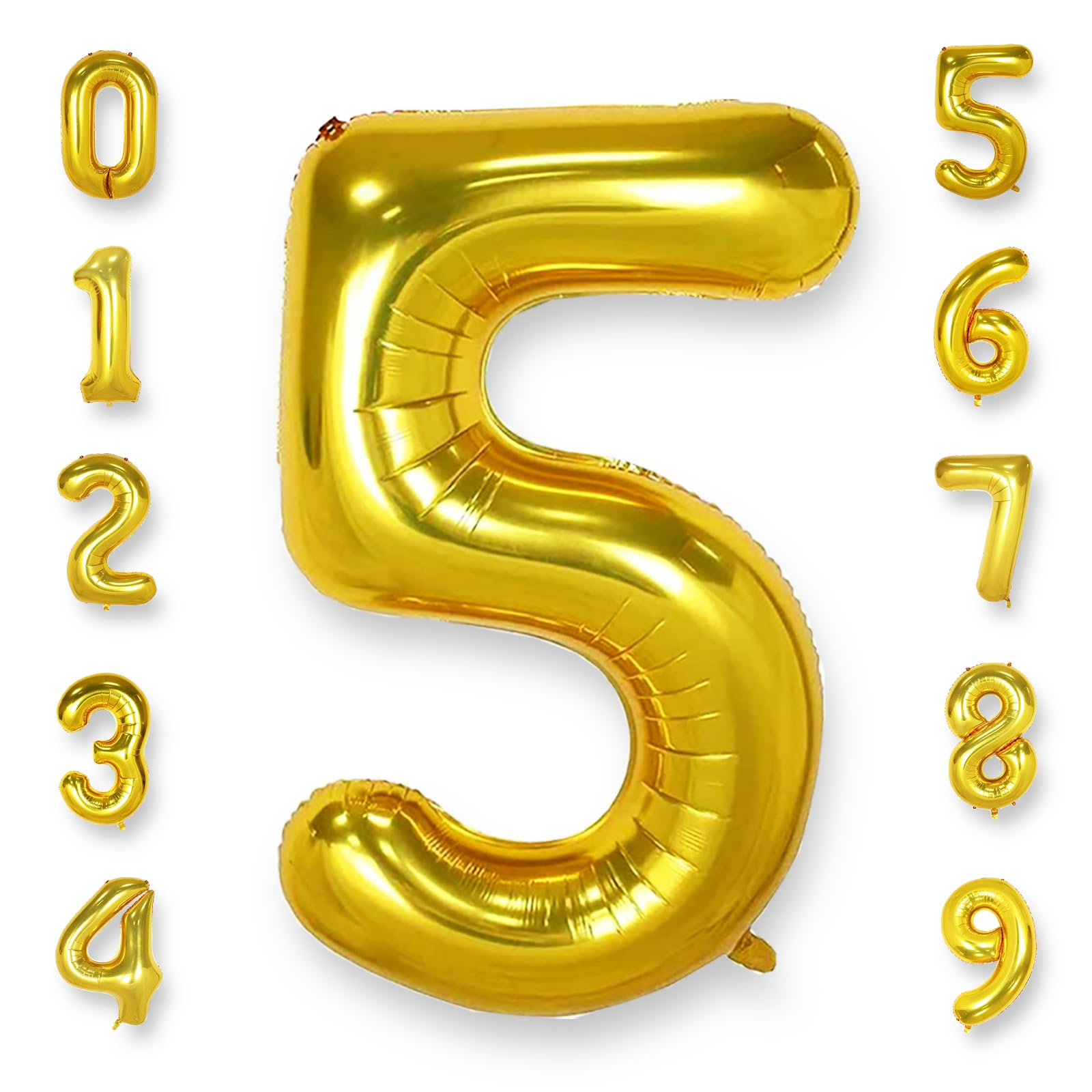 AULE 40 Inch Big Gold 5 Balloon Number Large Foil Helium Number Balloons 0-9 Jumbo Giant Happy 5th Birthday Party Decorations for Boy or Girl Huge