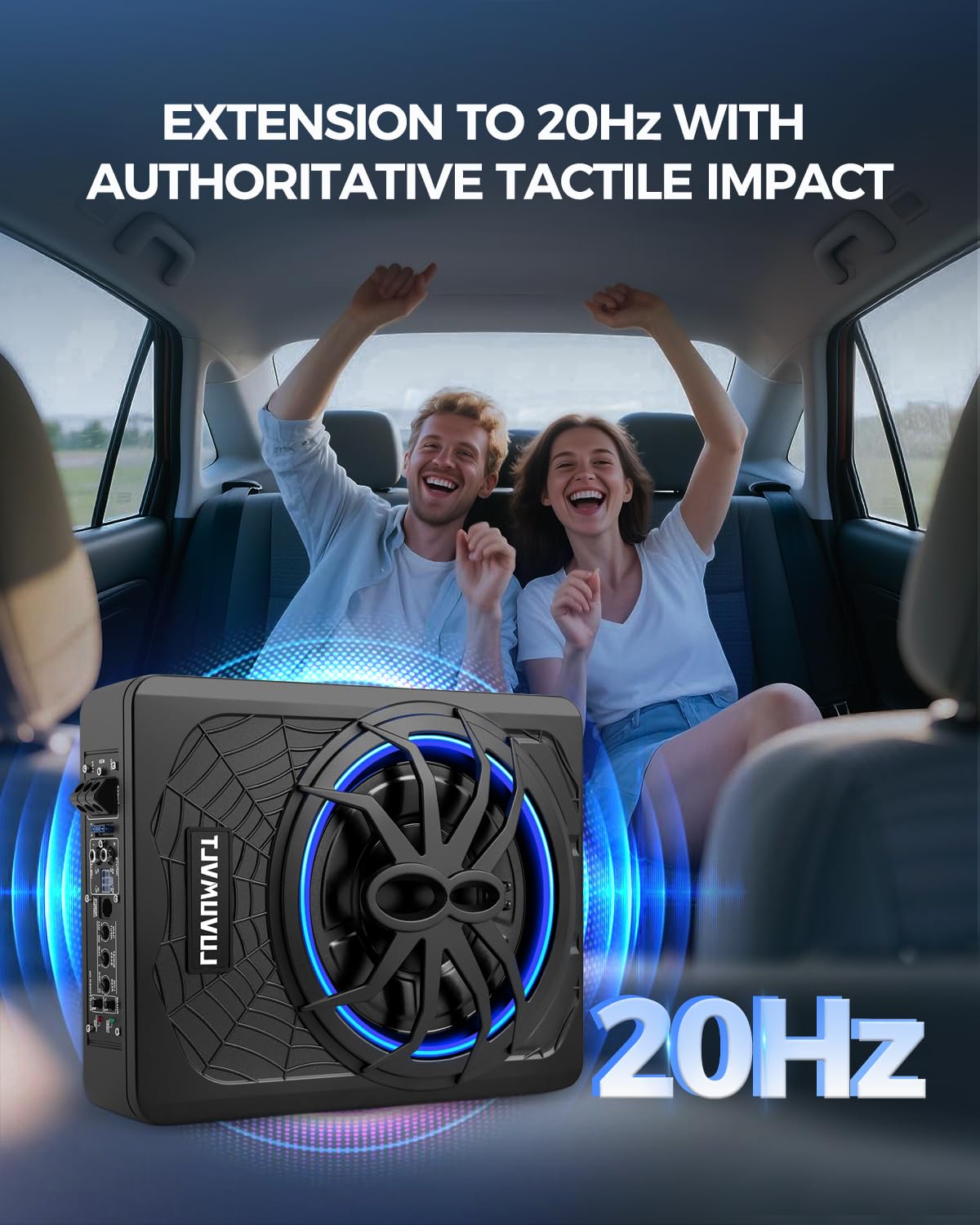 1200W 10" Car Subwoofer, Slim Under Seat Powered Subwoofer and Amp Package,High/Low Level Input, Car/Truck Audio Sub Built-in Amplifier amp Combo Package, with Blue LED Light
