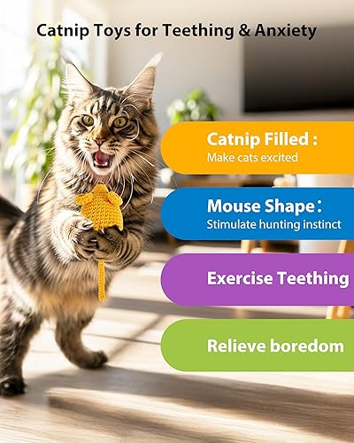 Miniatura 3 de Omldggr 3 bolas de juguete para gatos y 3 juguetes de hierba gatera, ratones de ganchillo, juguete de bola de lana para gatos con campana en el