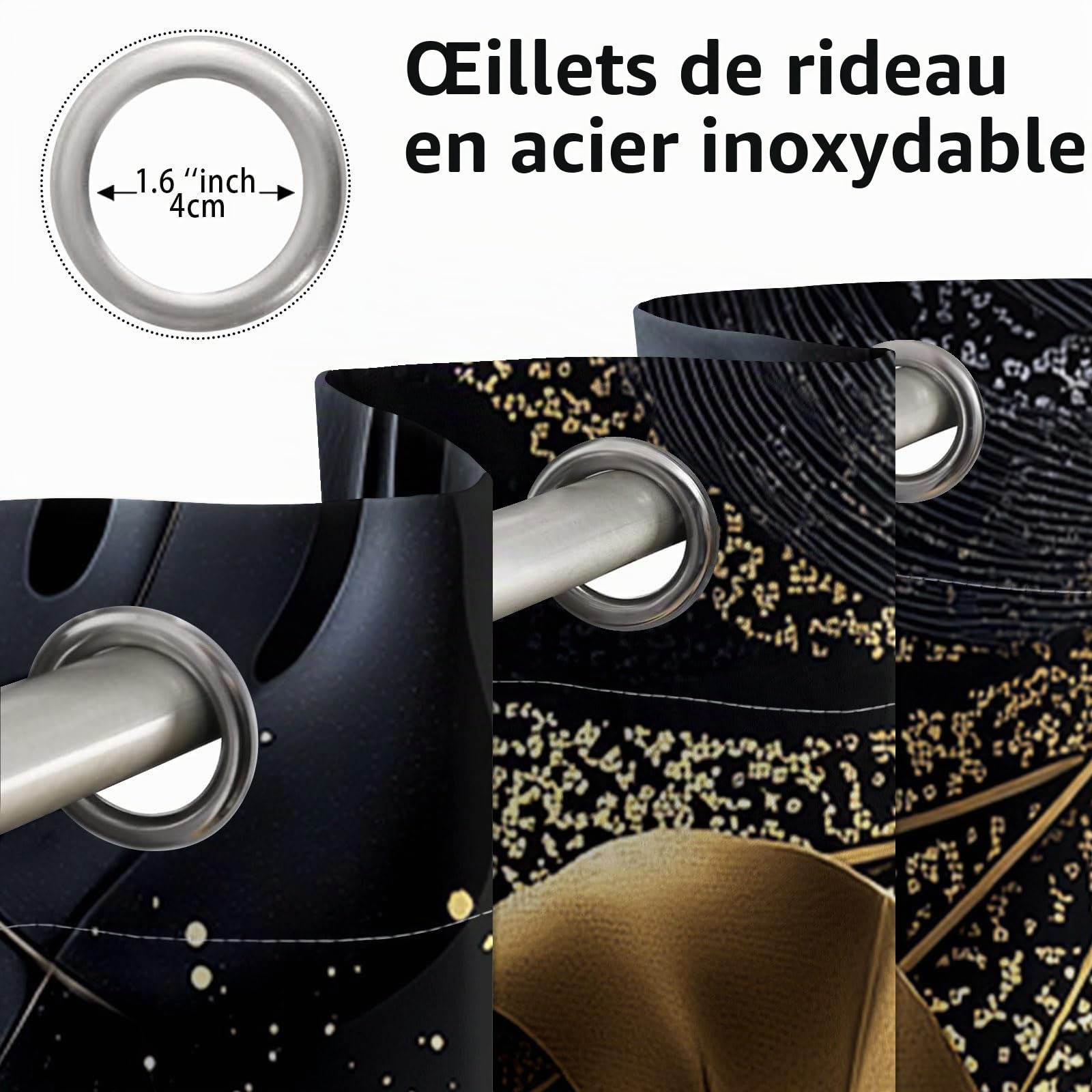 Rideau Occultant 3D Impression Feuilles Tropicales Modernes Et Élégantes Rideaux Salon Isolant Anti Froid Polyester 91.5L X 214H cm (2 Panneaux) Rideaux De pour Chambre Cuisine Décoration Noir Or