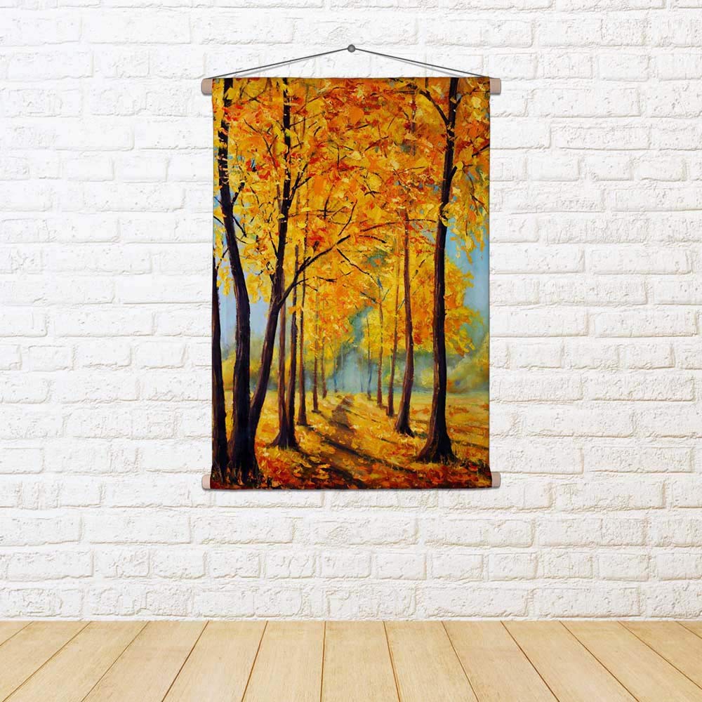 ArtzFolio Autumn Park Canvas Fabric Painting Tapestry | Scroll Art Hanging 32 x 43.7 inch (81 x 111 cms)