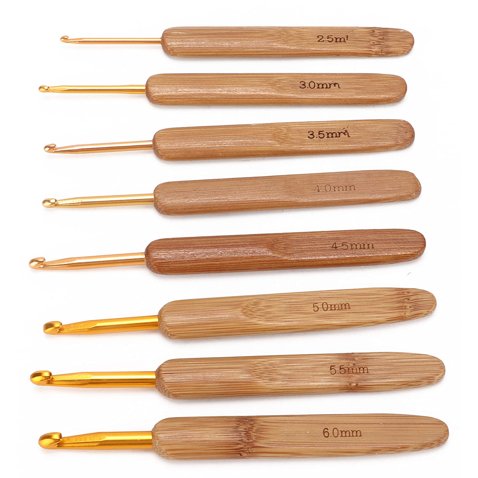 NDNCZDHC 8Pcs Crochet Hooks with Wooden Handle, 2.5 to 6mm, 8 Sizes Ergonomic Aluminum Knitting Needles Set for Beginners Experienced