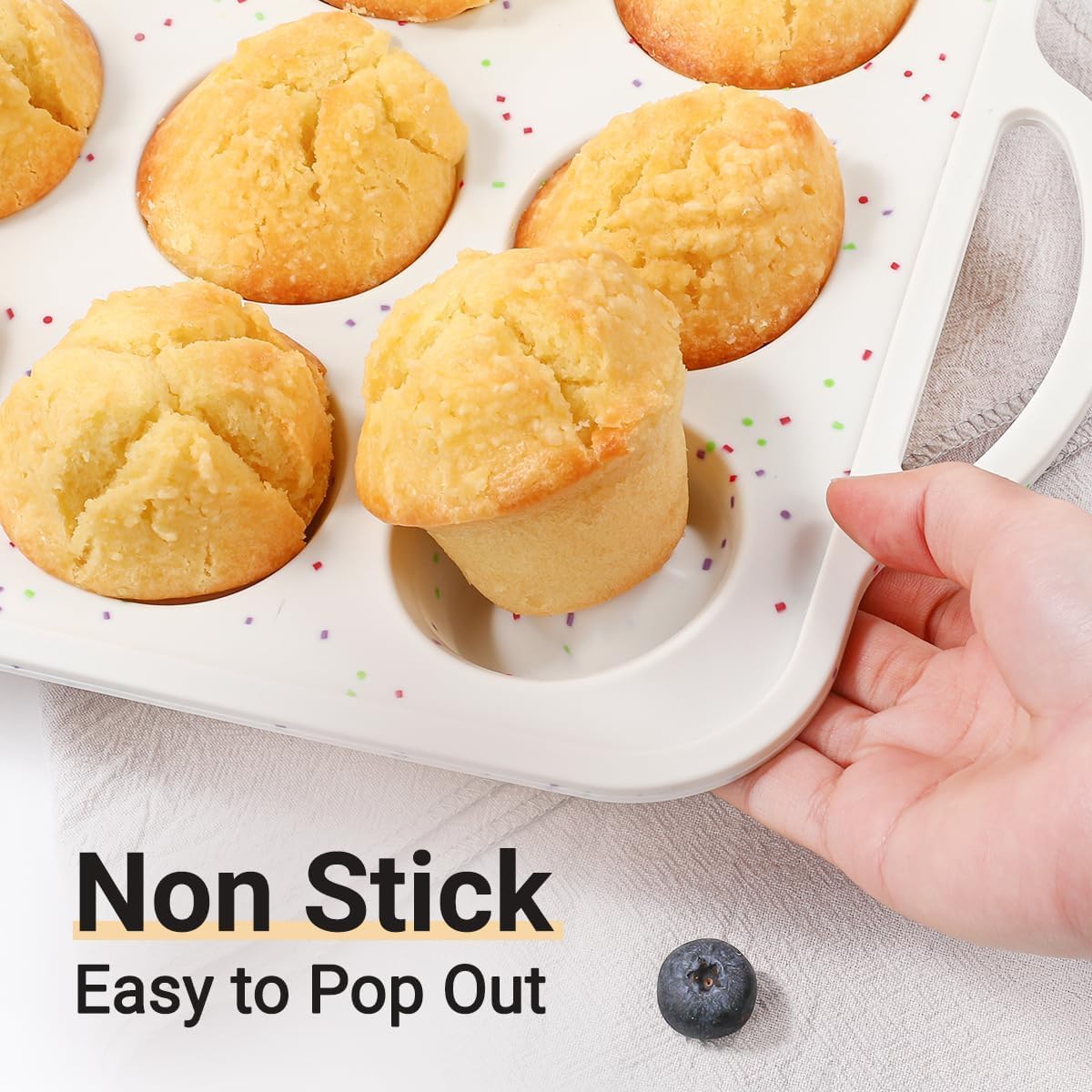 Silikon-Muffinformen zum Backen, metallverstärkter Rahmen, 12 Tassen, normale Größe, Silikon, antihaftbeschichtet, Muffinform zum Backen von Muffins, Cupcakes, Frittatas, BPA-frei, Silikonformen