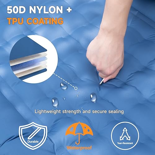 Miniatura 5 de Colchoneta inflable ultraligera de 5 pulgadas con almohada, bomba de pie incorporada, almohadillas de dormir inflables compactas para acampar,