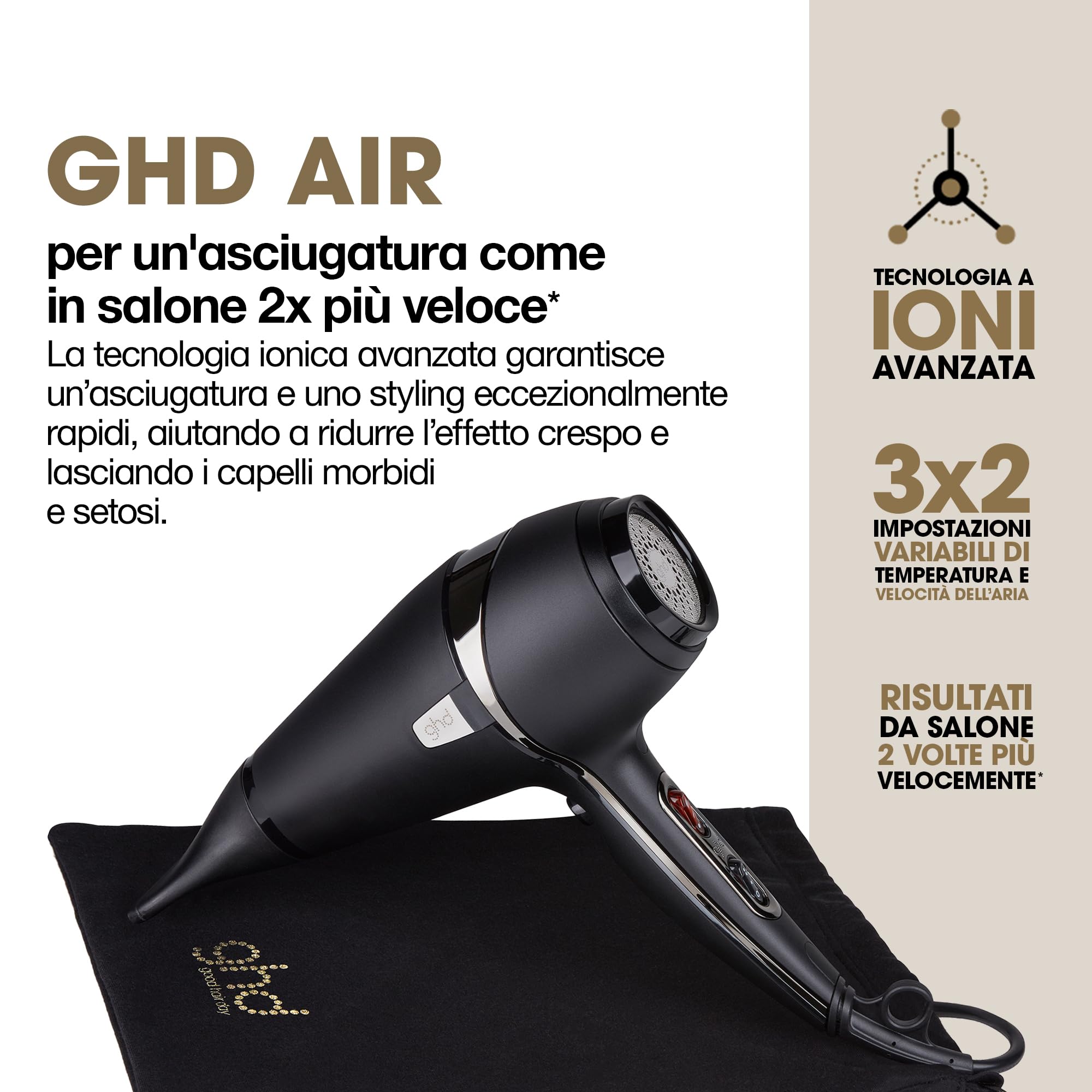 ghd Air Asciugacapelli – Motore Potente da 2.100 W, Tecnologia Ionica Avanzata, Finish Liscio da Salone