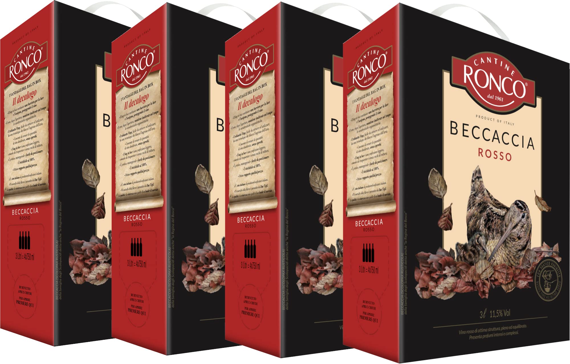 Cantine Ronco vino ROSSO bag in box - 4 X 3 LITRI