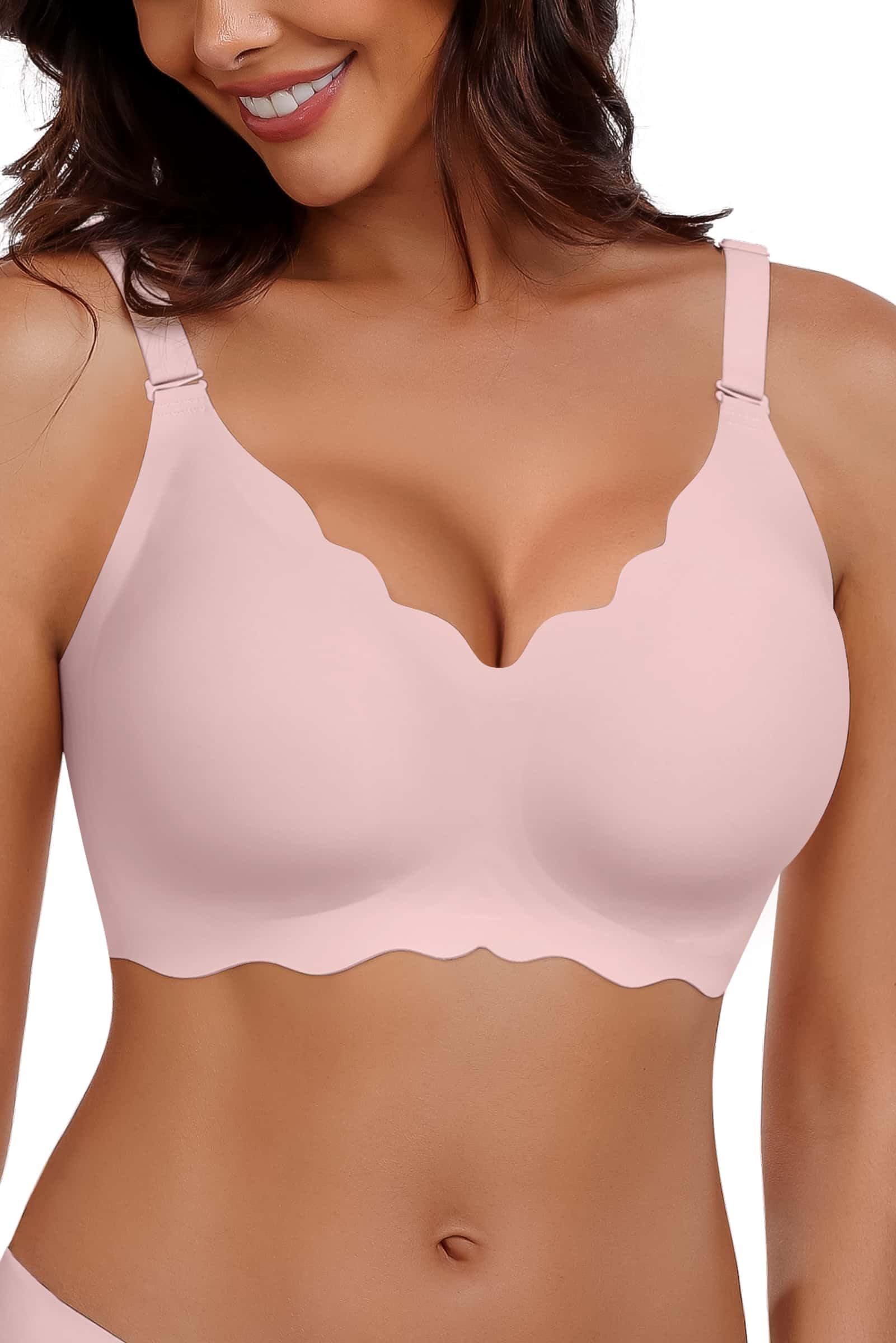 HORISUN Nahtloser Bügelloser BH Damen ohne Bügel V-Ausschnitt Gewellte Bralette mit Weicher Stütze Bequemer T-Shirt-BH