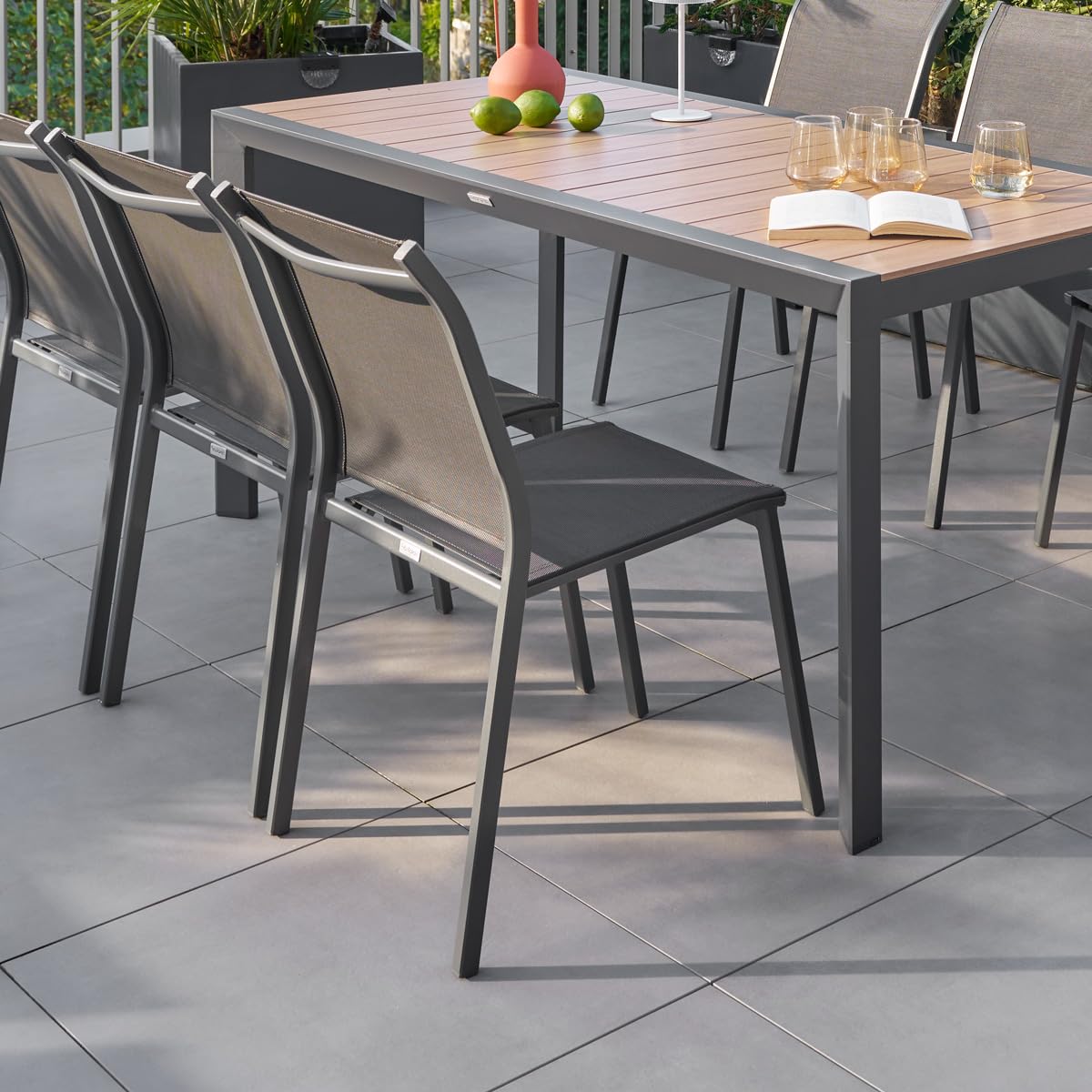 HESPERIDE Chaise de Jardin empilable Essentia Anthracite - Aluminium Traité Epoxy Texaline - Dim 46 x 61 x 88 cm - Meuble d'Extérieur Résistant aux UVF