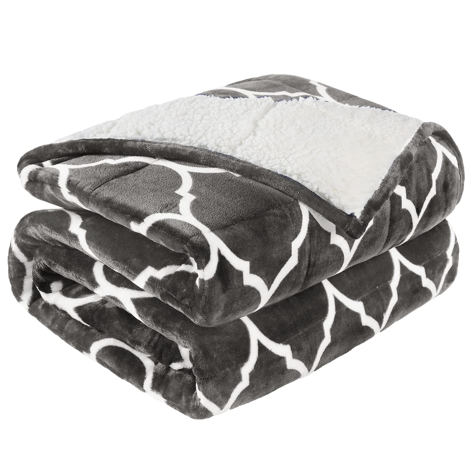 Cottonblue Morocco Sherpa Weighted Blanket for Adult 15lbs, Plush Fleece Weighted Blanket Queen Size, Dual Sided Morocco Thick Fuzzy Warm Bed Blanket for Sofa Bed 60x80 inches, Gray