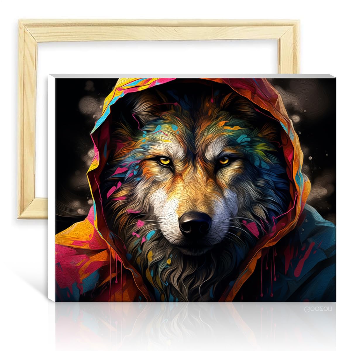 TANGFEIY Paint by Numbers Hoodie Wolf Painting by Numbers Kits Adults with 3 Brushes & Acrylic Paints Project for Home Decor Gifts with Frame(30x40cm)