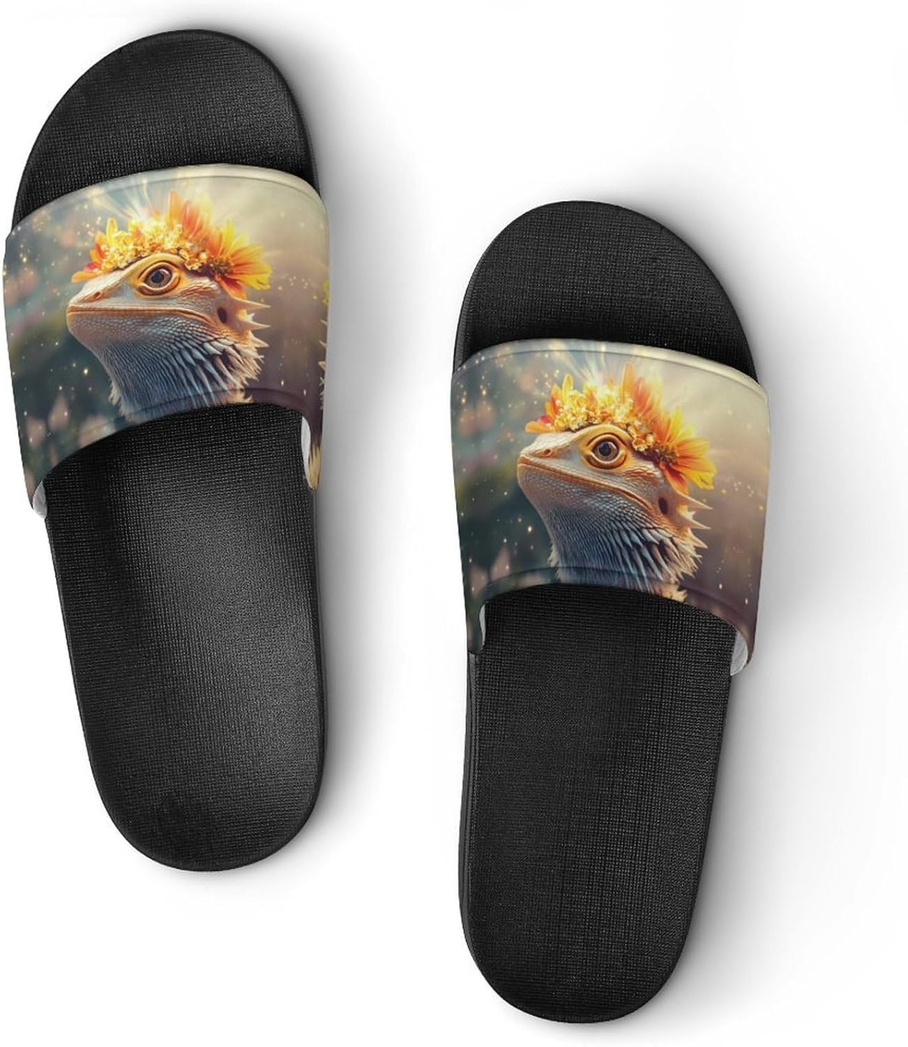Lizards Bearded Dragon House Slippers for Women Men Lightweight Open-toe Slide Shoes for Bathroom Swimming Beach