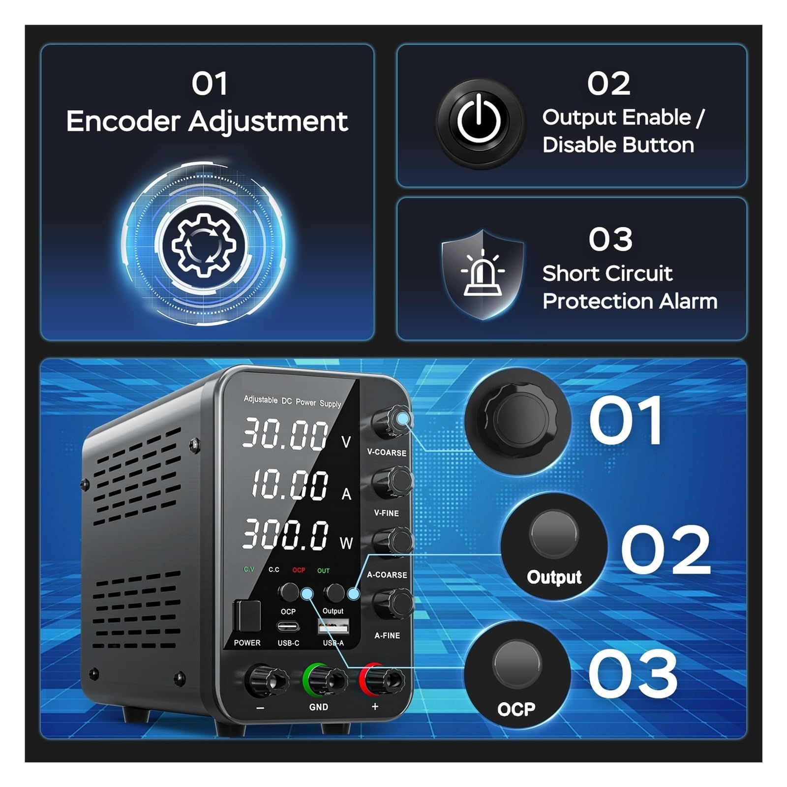 Zasilacz prądu stałego z regulacją napięcia, 30 V-120 V, 3 A-10 A, regulowany zasilacz laboratoryjny, regulator wyświetlaczem LED Z funkcją pamięci(30V 5A)