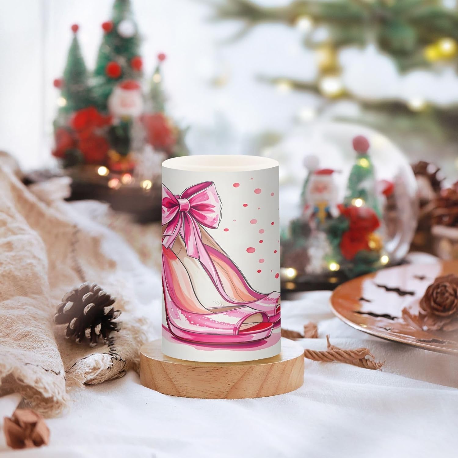 ALAZA High Heels Shoes Bow Flickering Flameless Candles Pillar Led Candles Battery Operated Candles with Remote and Timers Set of 2