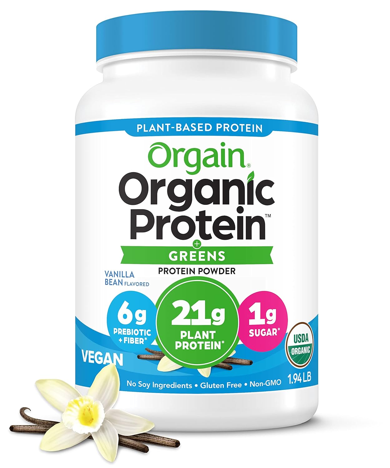 Orgain Organic Protein & Greens Vegan Protein Powder, Creamy Chocolate Fudge - 21g of Plant Based Protein, Gluten Free, Non-GMO, 1.94 Lb, 1 Count (Packaging May Vary)