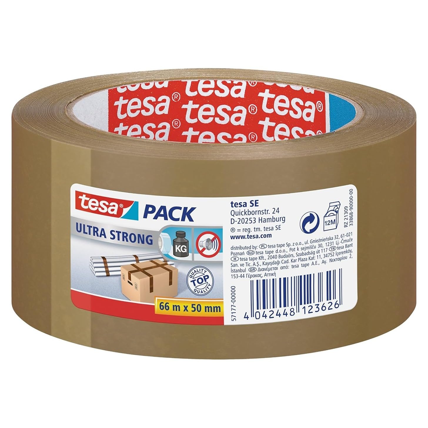 tesapack Ultra Strong - PVC Packing Tape for Firm Packaging and Secure Packing - brown - 66 m x 50 mm