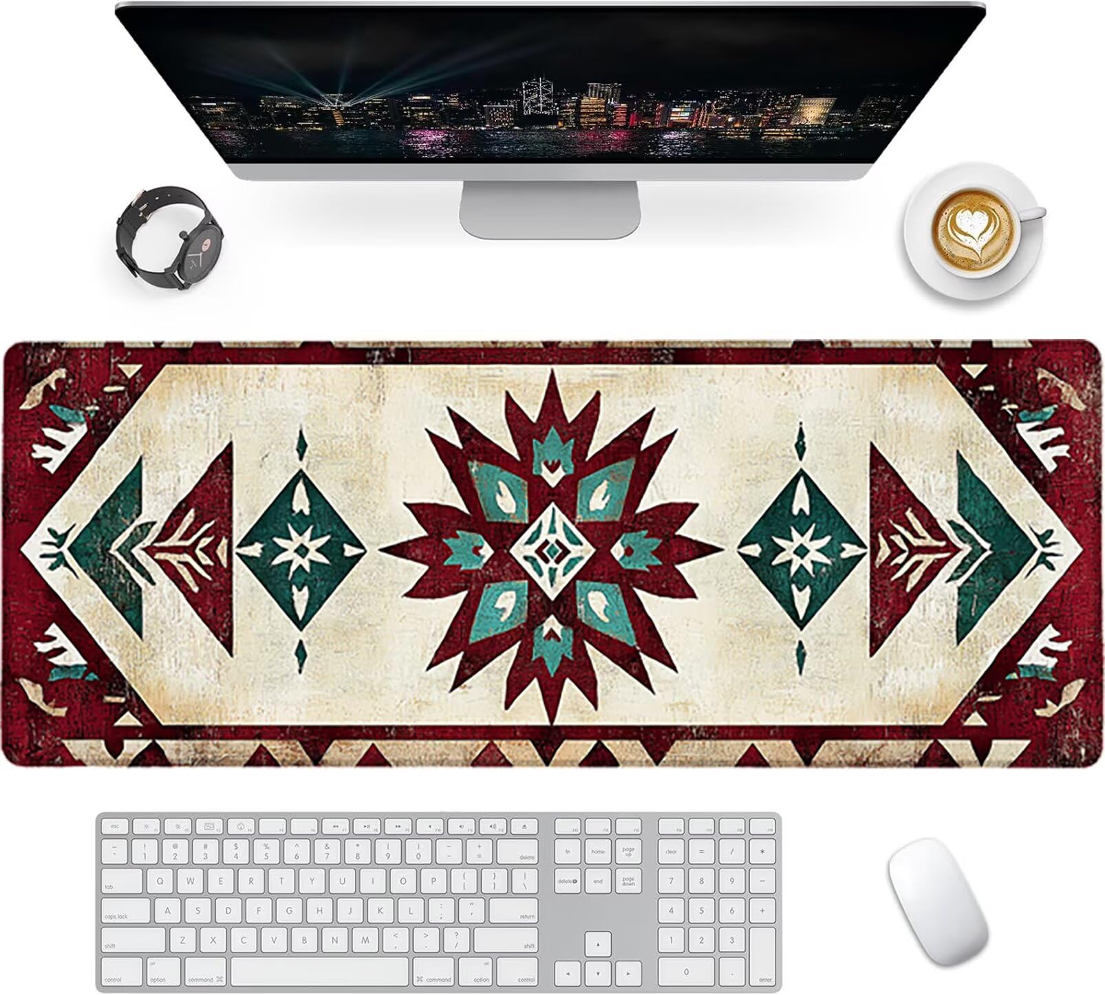 Lpfieonn Retro Großes Schreibtischunterlage, XXL Schreibtischunterlagen, Böhmen XXL Wasserdicht Gaming Mousepad mit Vernähter Rand und Rutschfeste Gummibasis, für Laptop/Hause/Büro 120x60cm PF-1825