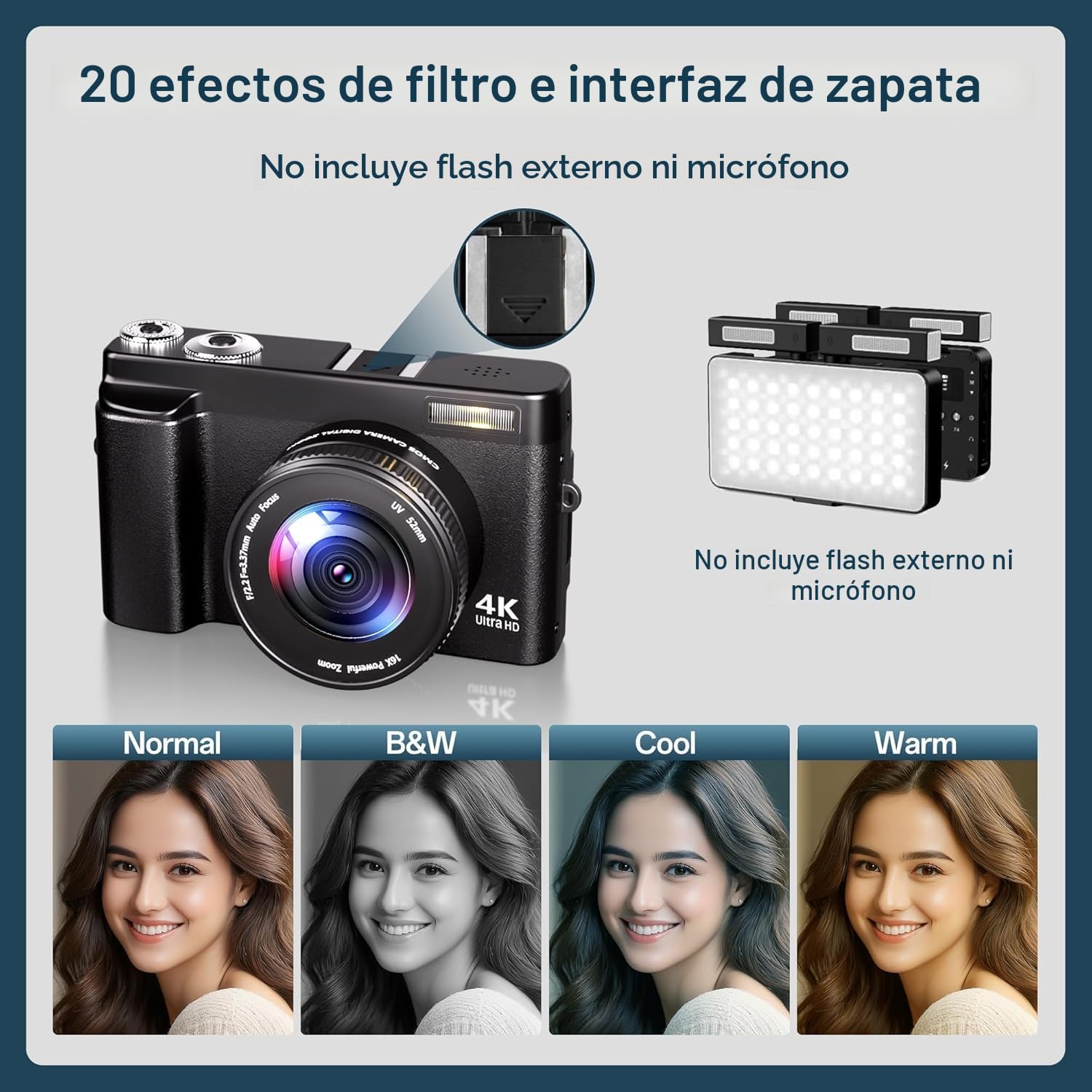 Cámara Digital 4K, 48MP 16X Zoom Camara de Fotos, Cámara Compacta con Enfoque Automático, Flash, Visión Nocturna, Cámara Fotográfica con Cargador de Cuna, 2 Baterías, 32GB Tarjeta para Principiantes
