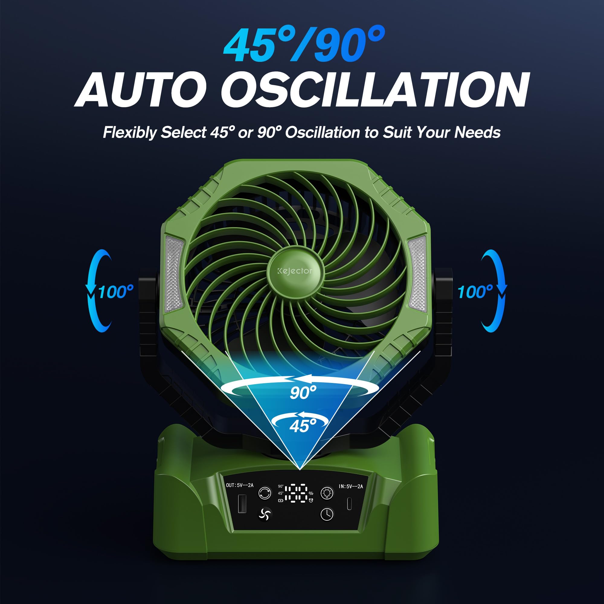 kejector Ventilatore da campeggio con luce a LED, batteria ricaricabile da 24000 mAh, portatile, con gancio, ventilatore da scrivania, USB, telecomando, 6 velocità, per tenda all'aperto, viaggi