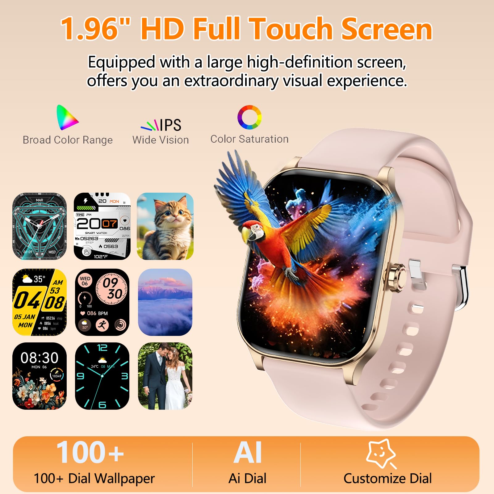 Smart Watch for Women Men with Text and Call, 2025 New AI Smartwatches with Heart Rate/SpO2/Sleep/Stress Monitor, 100+ Sports Modes, GPS Fitness Watches Compatible with iOS/Android (Map, Pink)