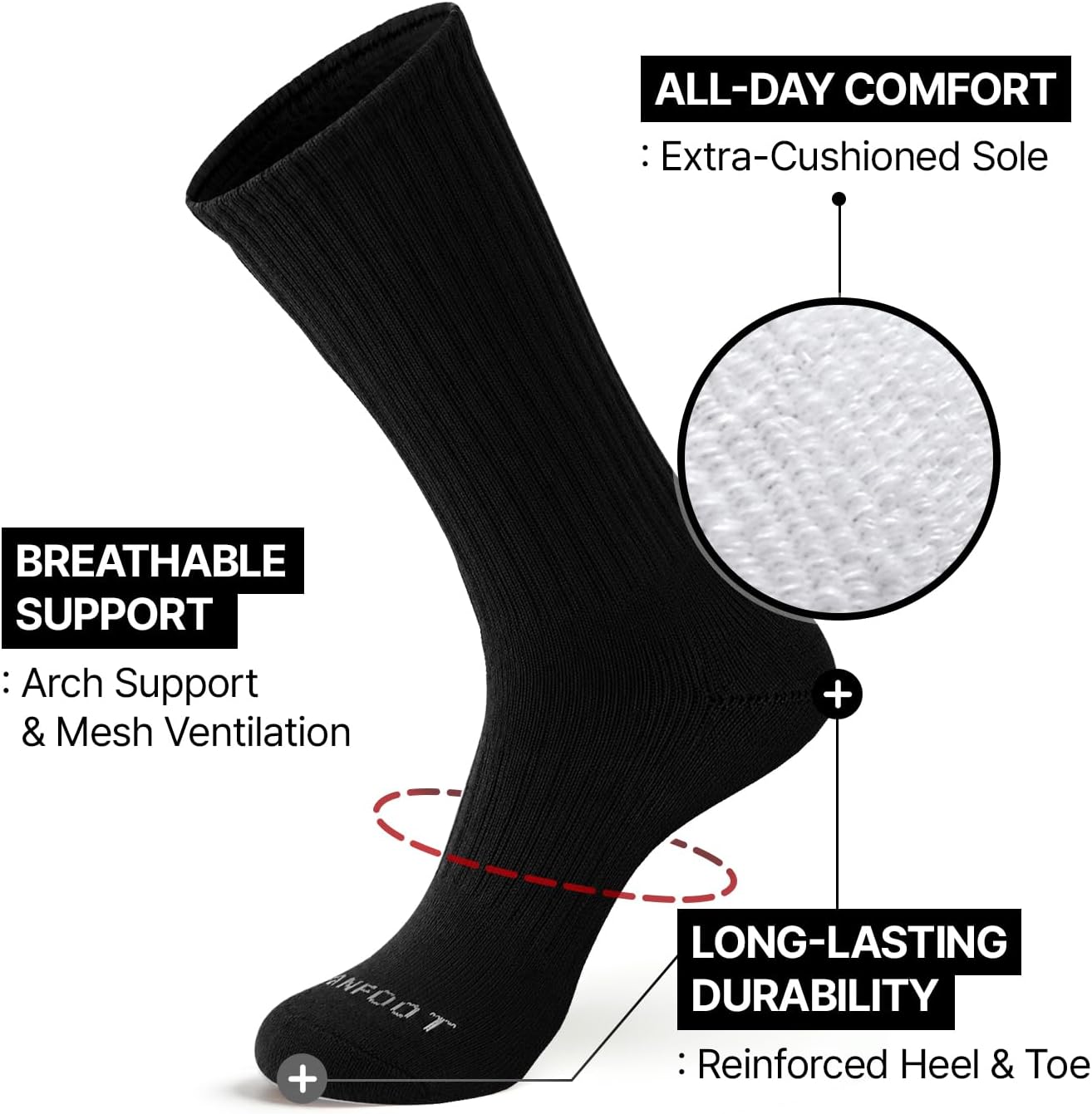MONFOOT 3-8 Pairs Cushioned Athletic Crew Socks Women Men Moisture-Wicking