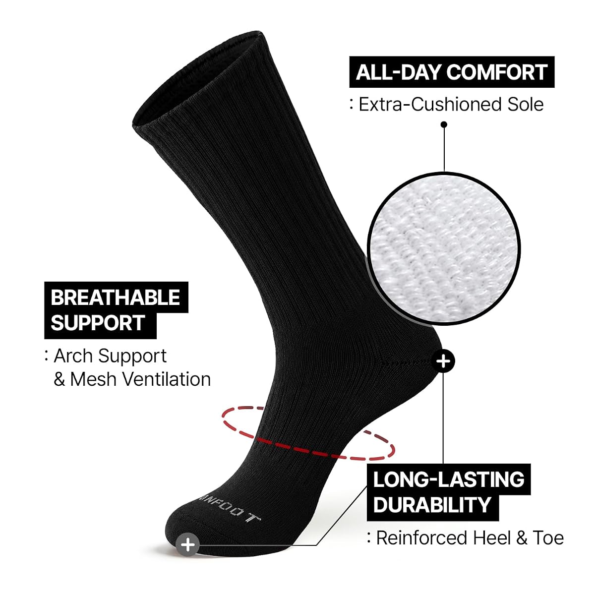 MONFOOT 3-8 Pairs Cushioned Athletic Crew Socks Women Men Moisture-Wicking Medium [Solid] Black (8 Pairs) image 1