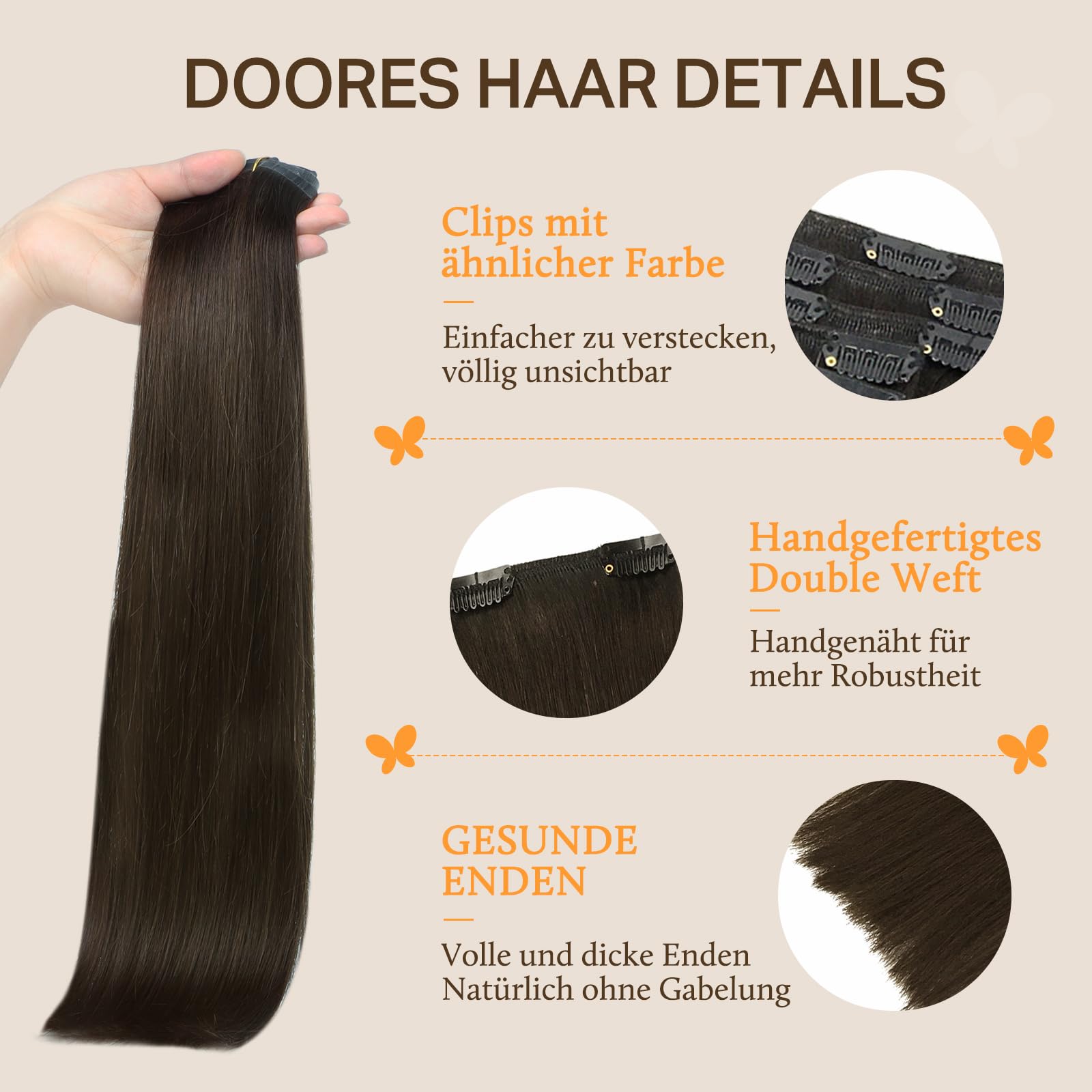 DOORES DOORES Clip in Hair Extensions Dark Brown 120g 7pcs 20 Inch Remy Human Hair Extensions Clip in Real Hair Extensions Natural Hair Straight Thick hair extensions for women in use