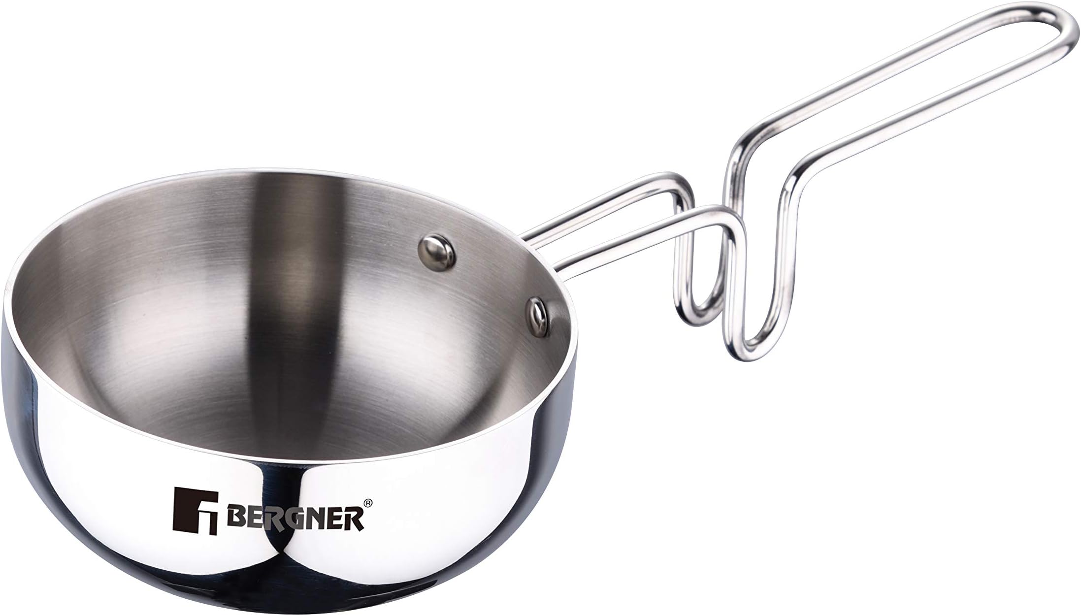 BERGNER Argent TriPly Stainless Steel 12cm Tadka Pan, 500ml Capacity, for Spice Tempering/Seasoning, Laser-Etched Measuring Scale Inside, Food Grade, Healthy Cooking - Induction and Gas Stove Ready