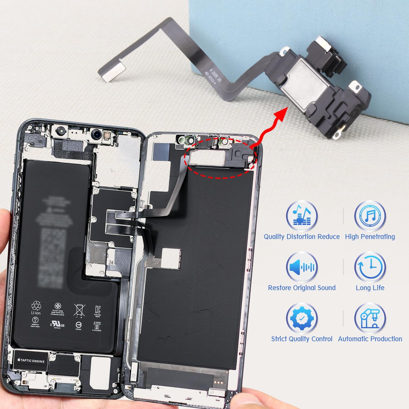 RongZy Altoparlante Auricolare di Ricambio Compatibile con Apple iPhone 11 Altoparlante Anteriore Sensore Cavo Flessibile, con Strumenti
