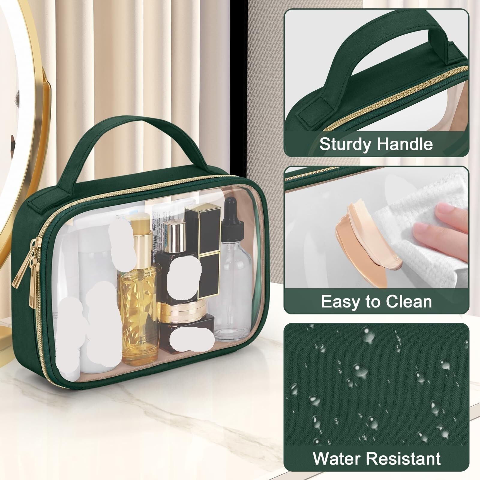 Porta Trucchi Pochette Trucchi Borsa Da Toilette Borsa Cosmetica Trasparente Con Manico Borsa Da Toilette Trasparente Trousse Trucchi Donna(Grün,20cm-2)