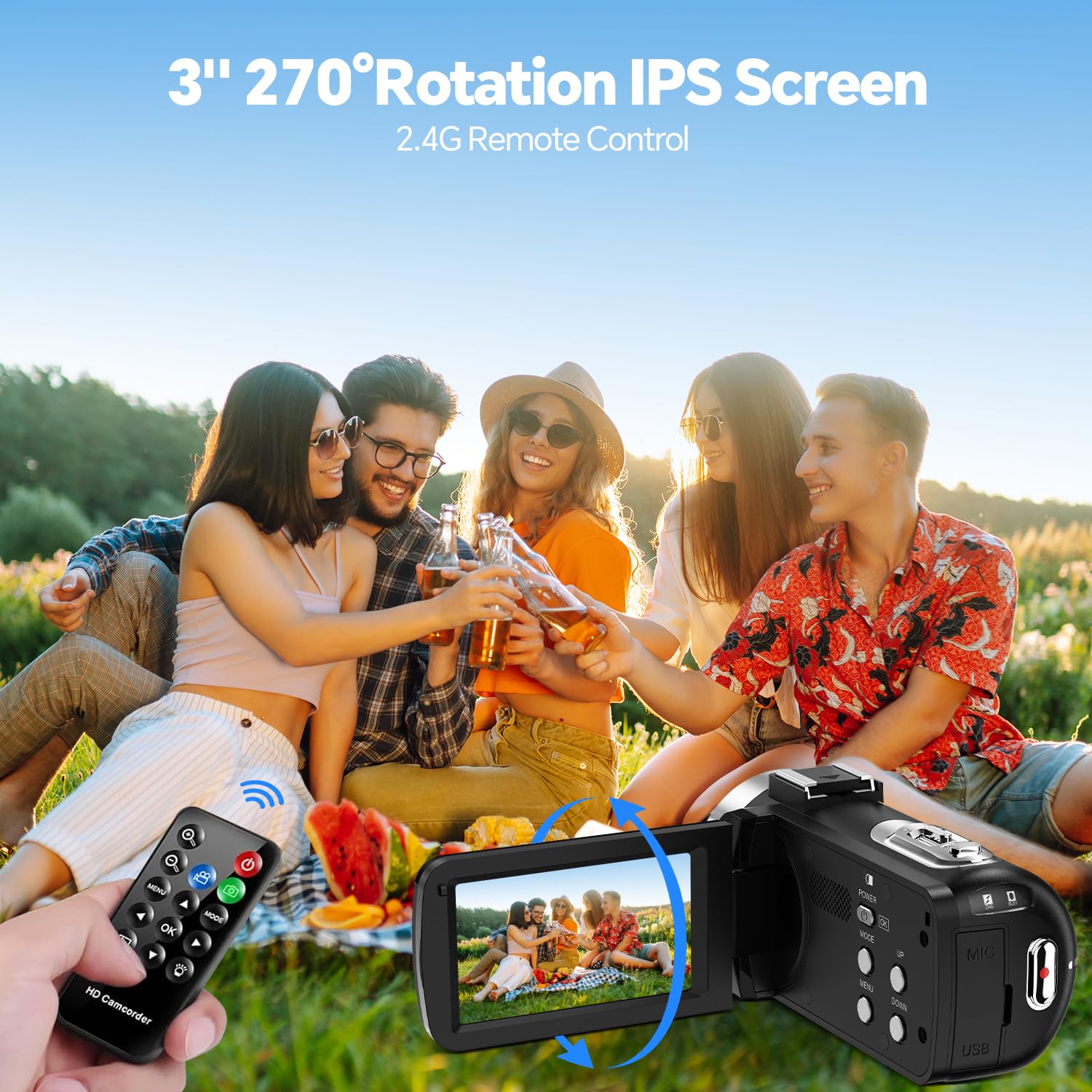 Camcorder Video Camera 4k 42MP, 18X Digital Zoom Vlogging Video Recorder for YouTube 3”270°Rotation Screen Compact 4K Travel Camcorders with 2 Batteries, 32GB SD Card, Remote Control