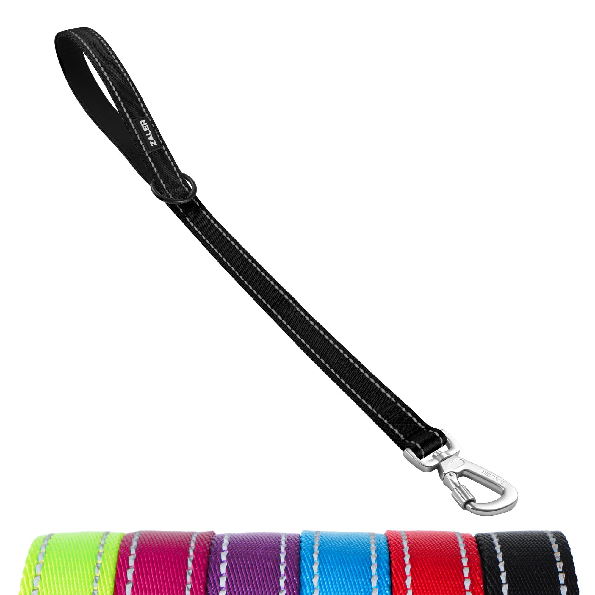 ZALER Short Dog Leash 2 ft, 24 Inches Traffic Leashes for Dogs, Nylon Reflective Dog Lead with Padded Handle, Heavy Duty Pet Leash with Carabiner Clip for Large and Medium Dogs (24" Black) — image 1