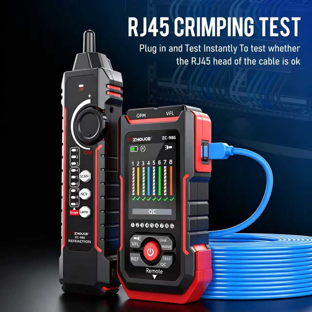 Tester per cavi di rete, tester per cavi Ethernet con OPM VFL e NCV, tracciatore di cavi multifunzionale con accoppiamento, continuità, test QC, tester di rete di crimpatura del cavo toner per RJ11